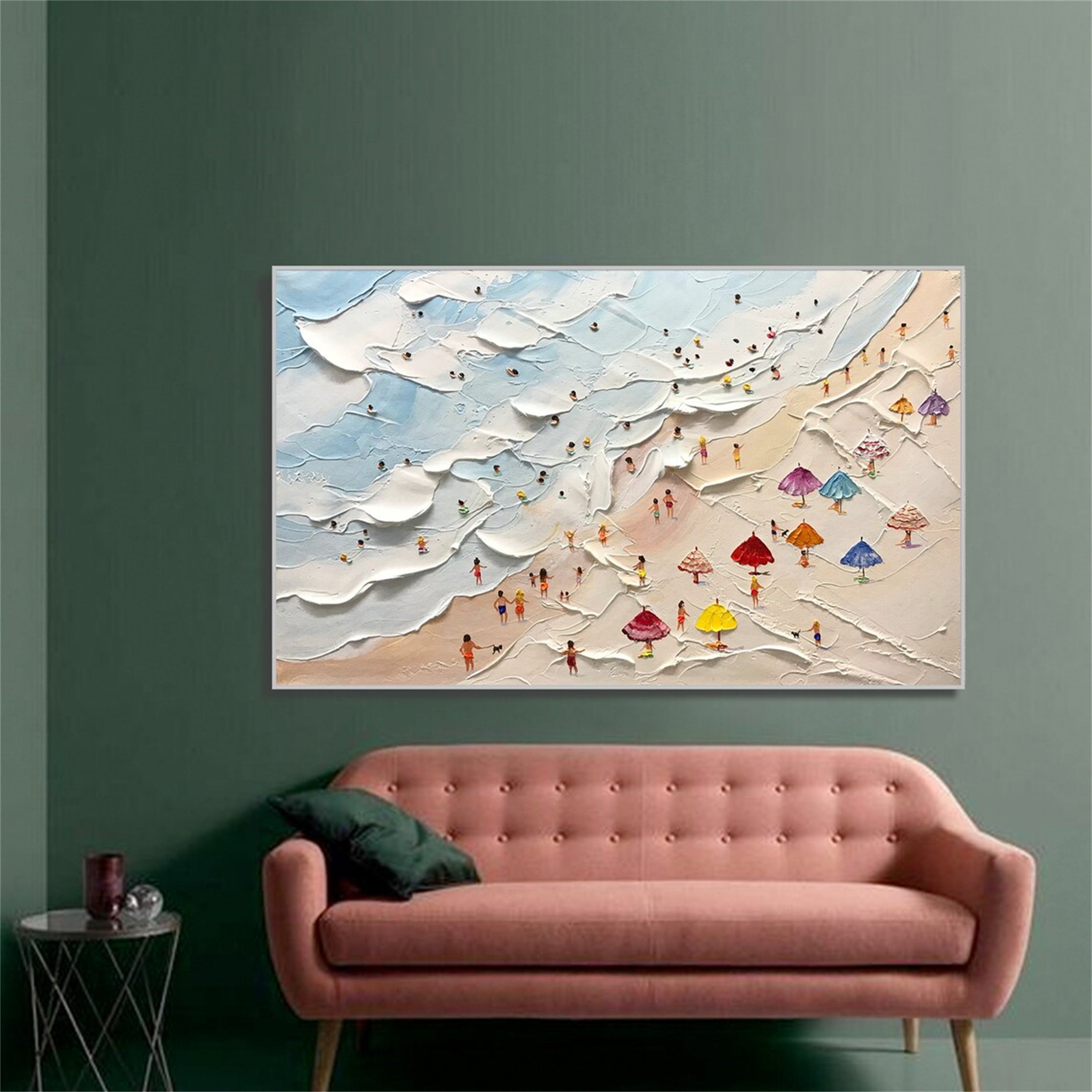 Large Abstract  Textured Swimming Painting - Happy Coast Wall Art #JJ 243