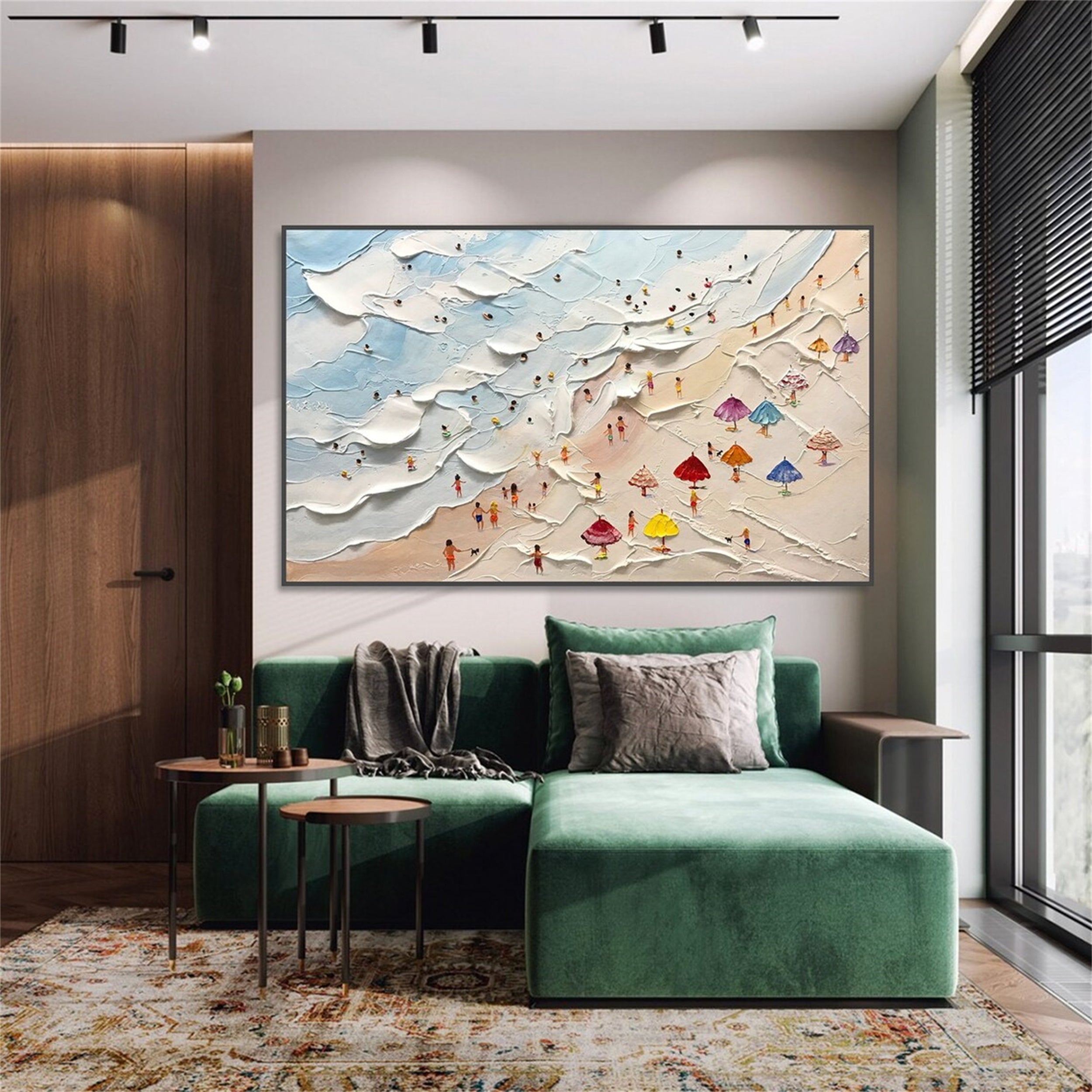 Large Abstract  Textured Swimming Painting - Happy Coast Wall Art #JJ 243