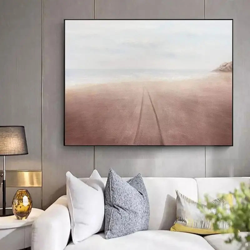 Modern Minimalist Beige Horizon Abstract Wall Decor Canvas #JJ 254