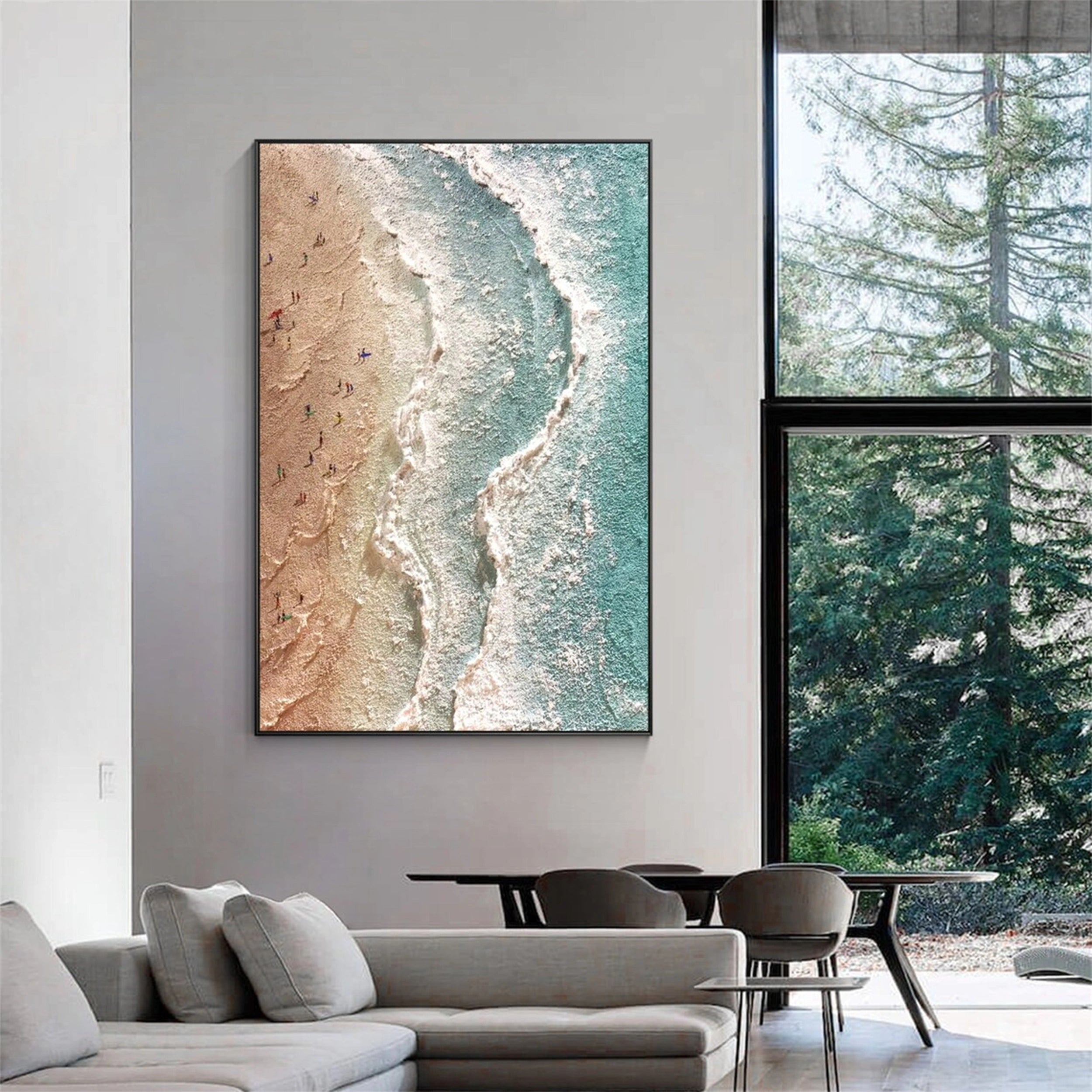 Large Textured Ocean Wall Art | Aerial Beach Scene Canvas Painting #ZZ 064