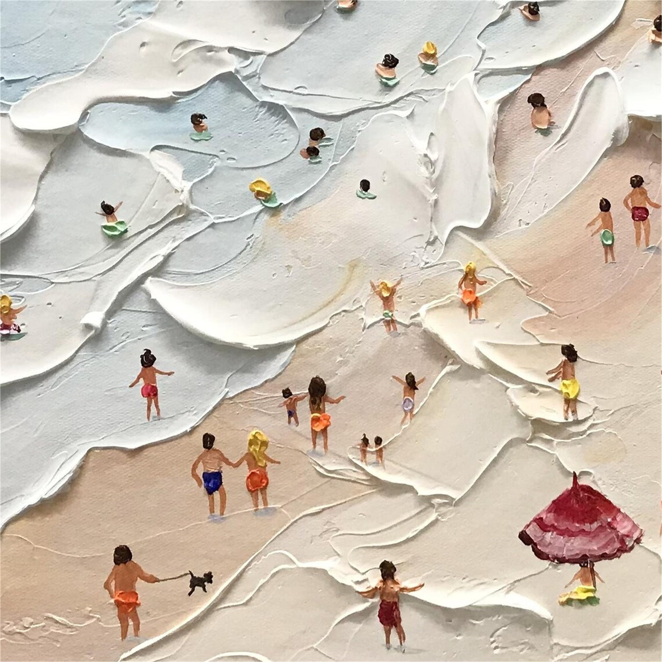 Large Abstract  Textured Swimming Painting - Happy Coast Wall Art #JJ 243