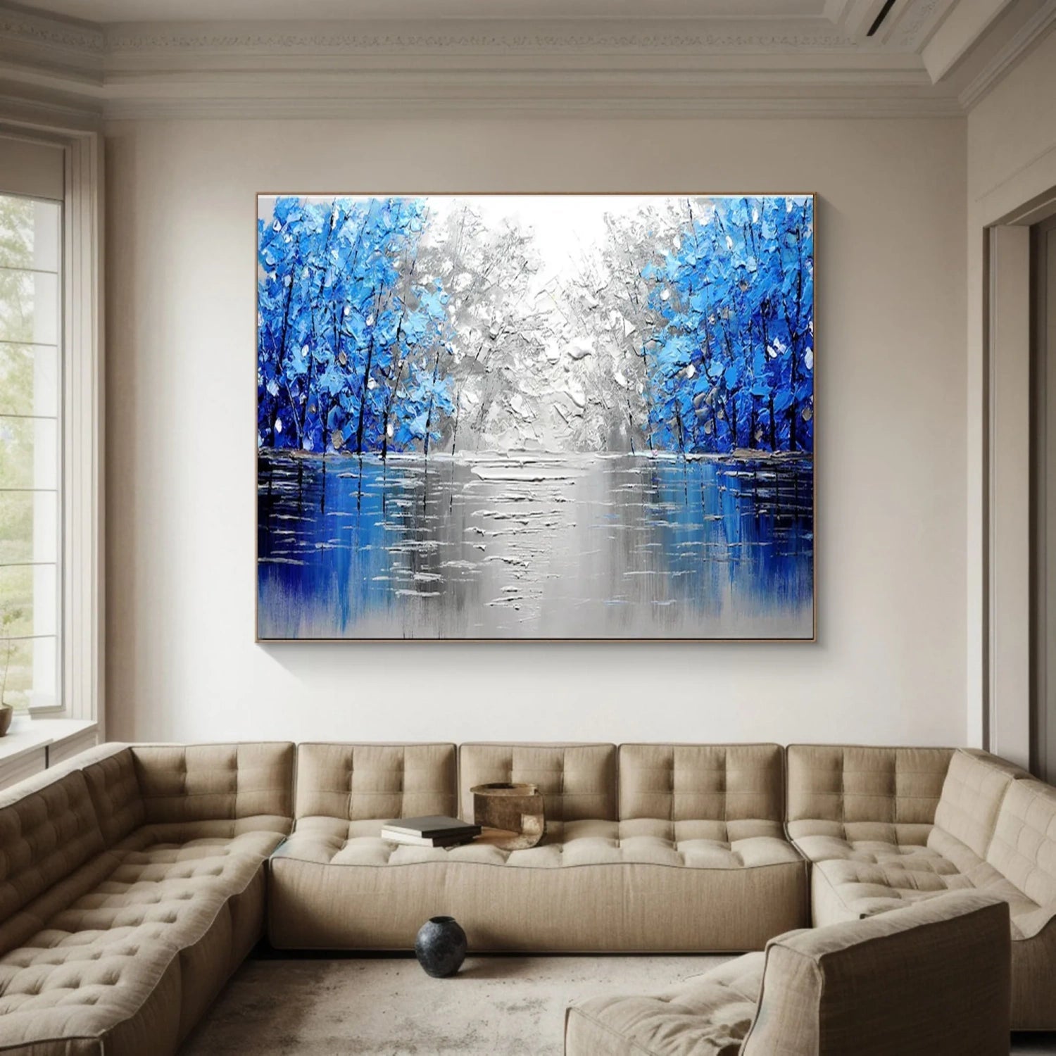 Abstract Lake and Blue Forest Impression - Winter Tree Canvas Art #JJ 323