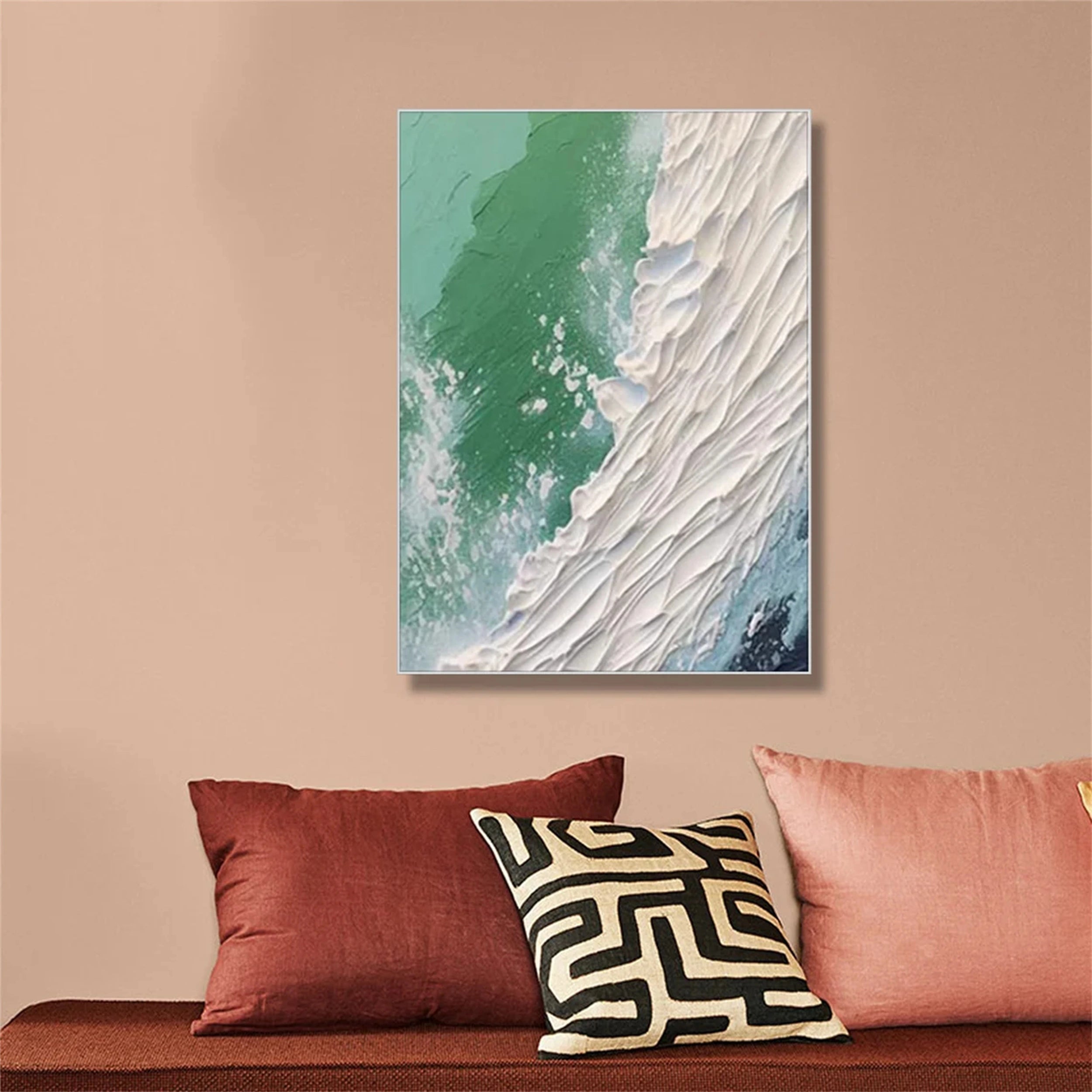Emerald Surf Abstract Wall Art – Textured Ocean Canvas #JJ 228