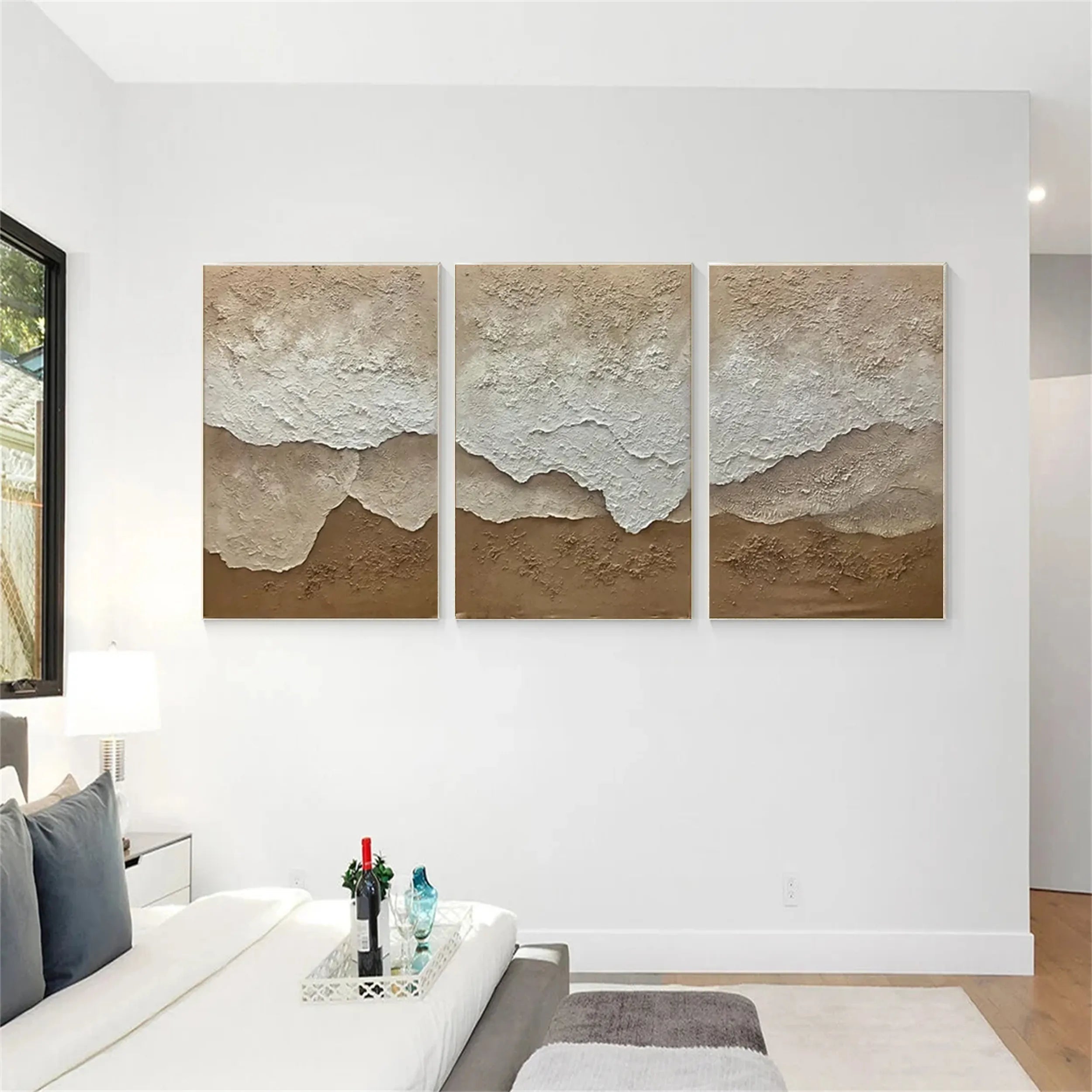Modern Beige Canvas Wall Art - Textured Abstract Art Set #JJ 214