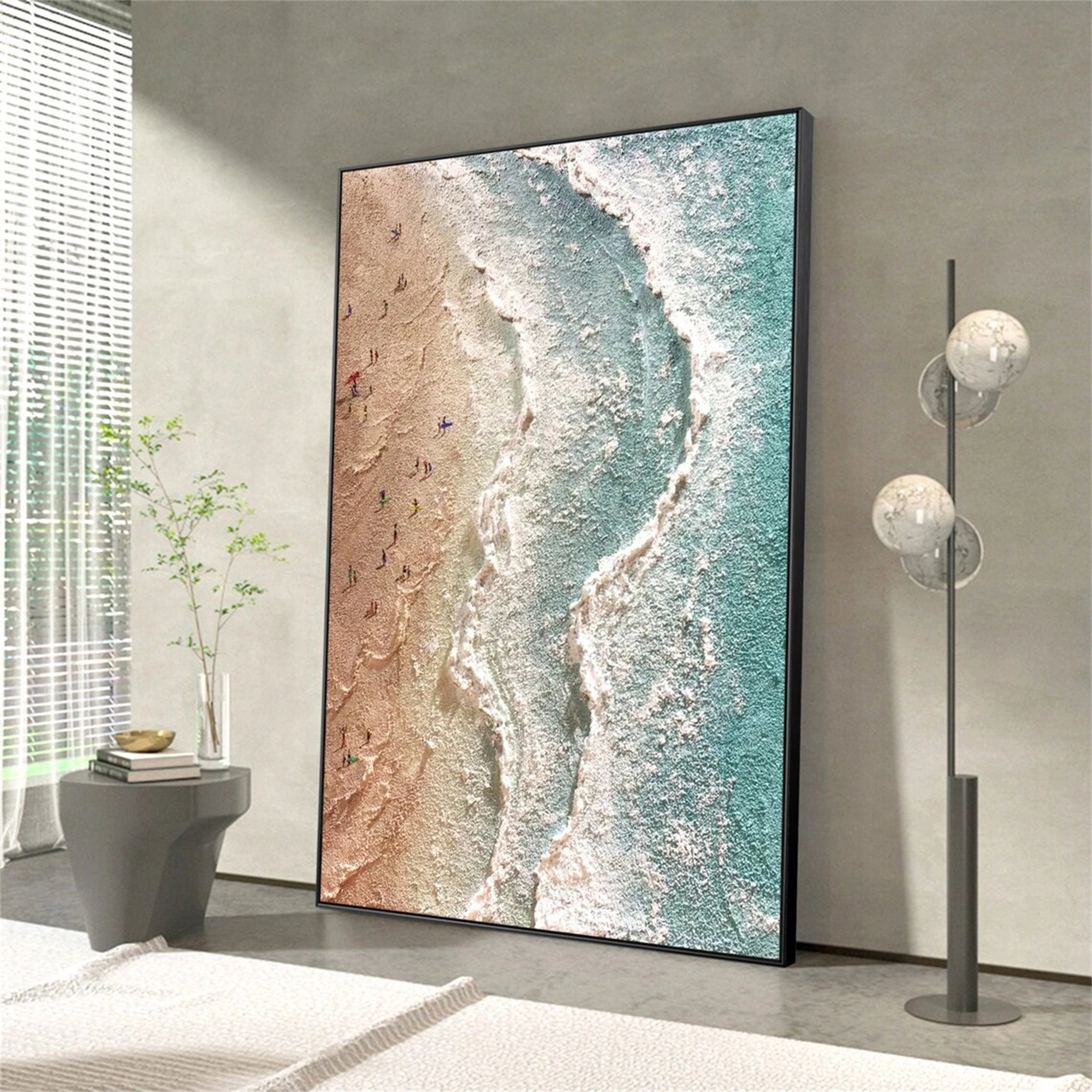 Large Textured Ocean Wall Art | Aerial Beach Scene Canvas Painting #ZZ 064