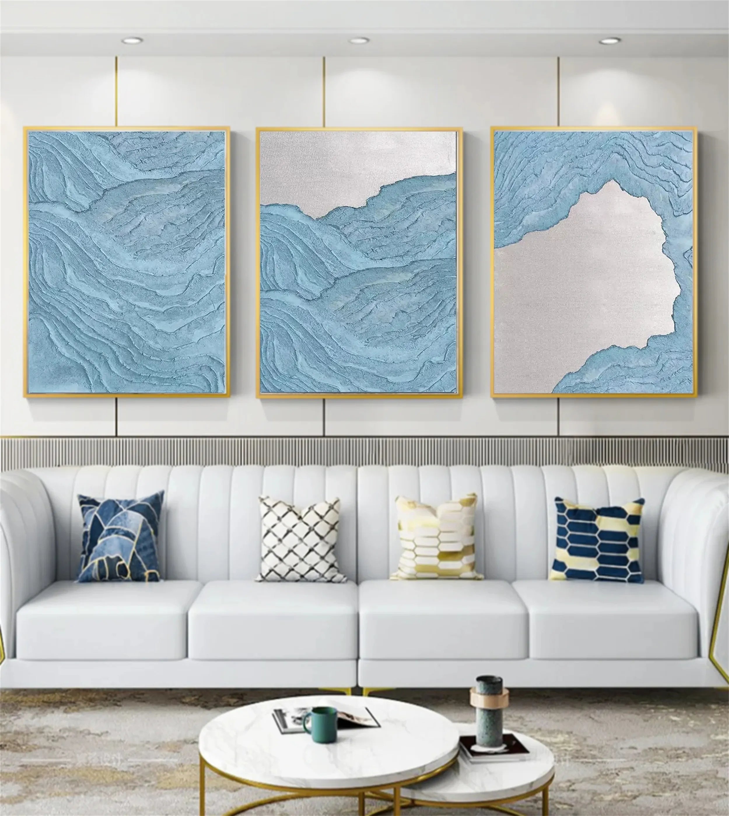 Abstract Art- 2/3 Piece Blue Wall Art for Living Room  #JJ 210