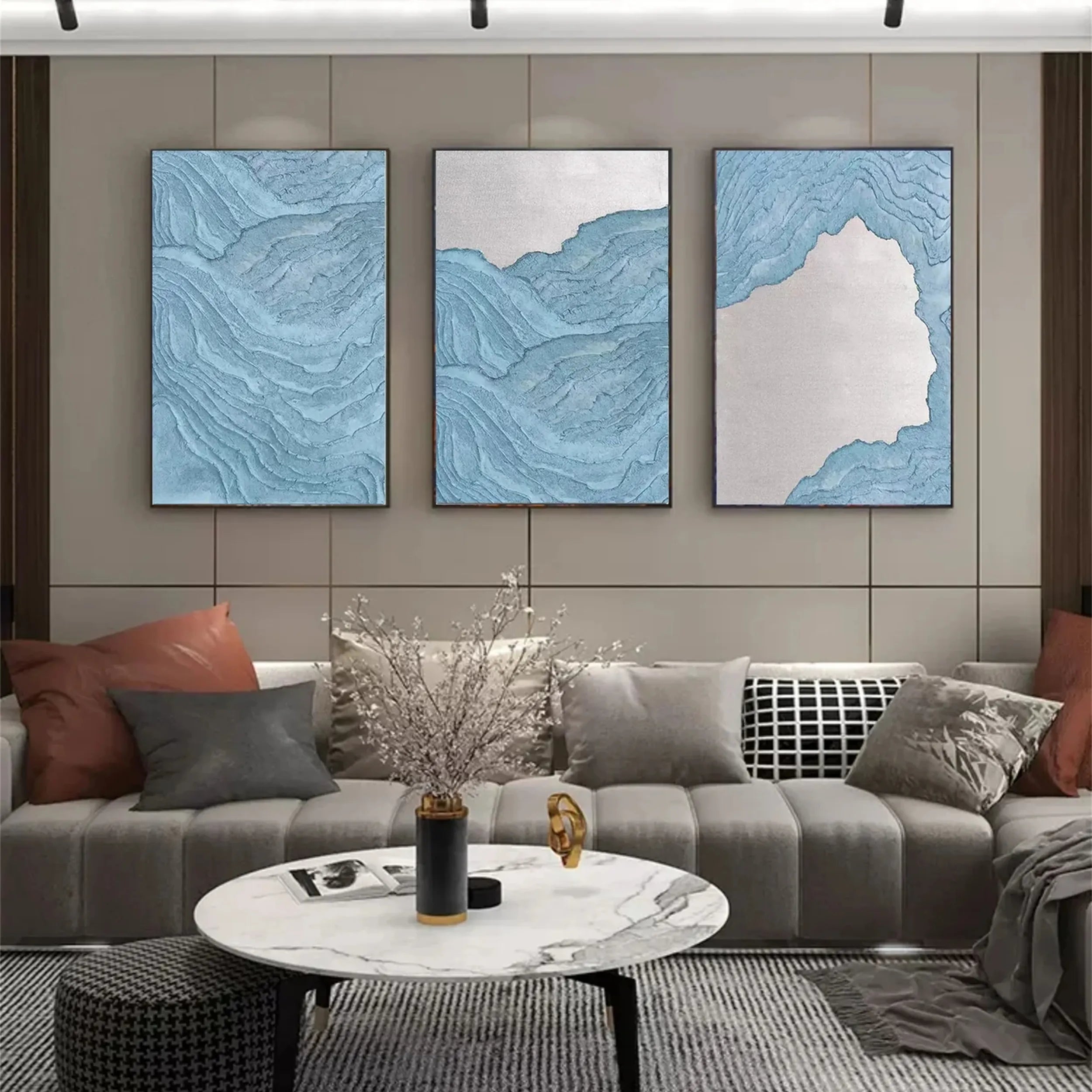 Abstract Art- 2/3 Piece Blue Wall Art for Living Room  #JJ 210