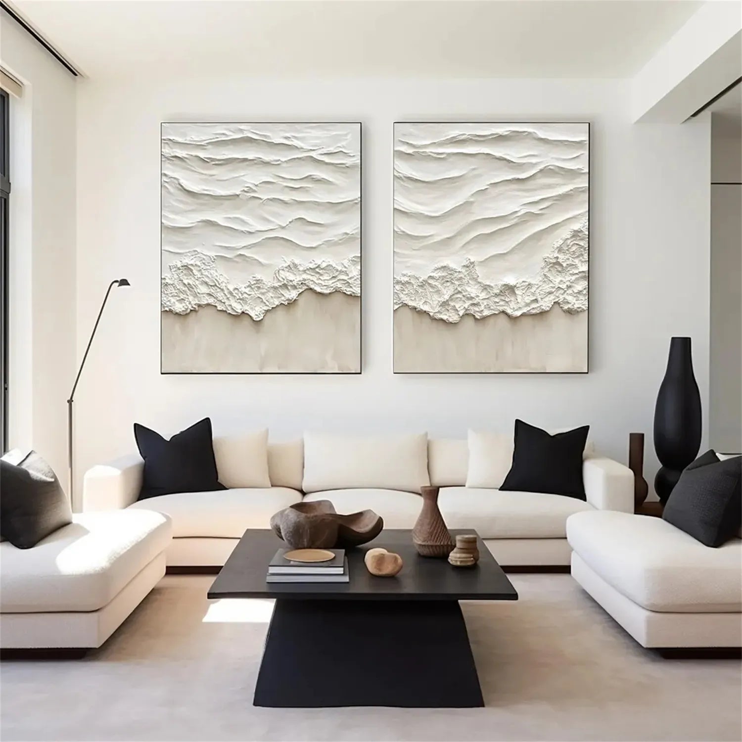 Oversized Contemporary Wall Art Textured Neutral Wave Set of 2 #ZZ 083