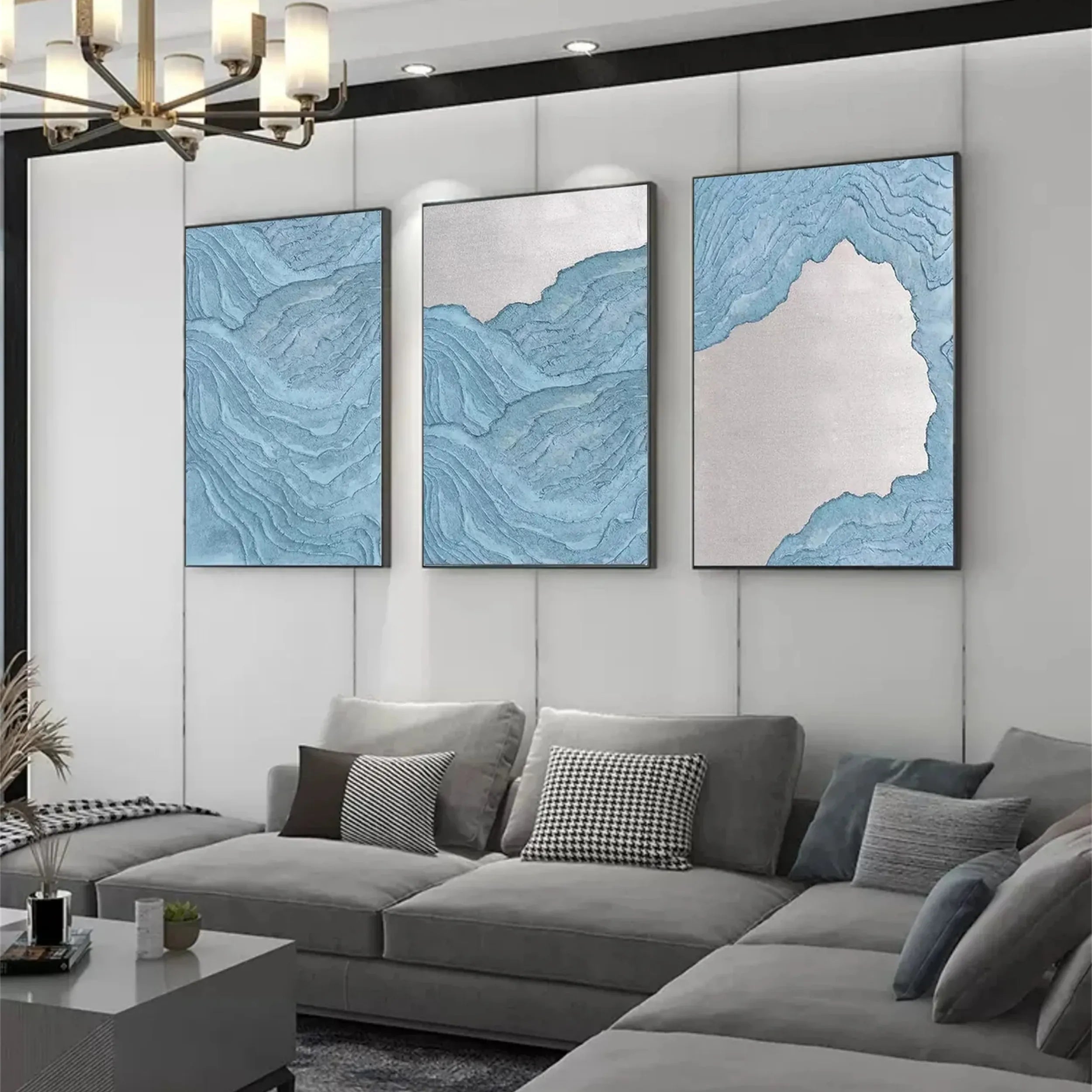 Abstract Art- 2/3 Piece Blue Wall Art for Living Room  #JJ 210