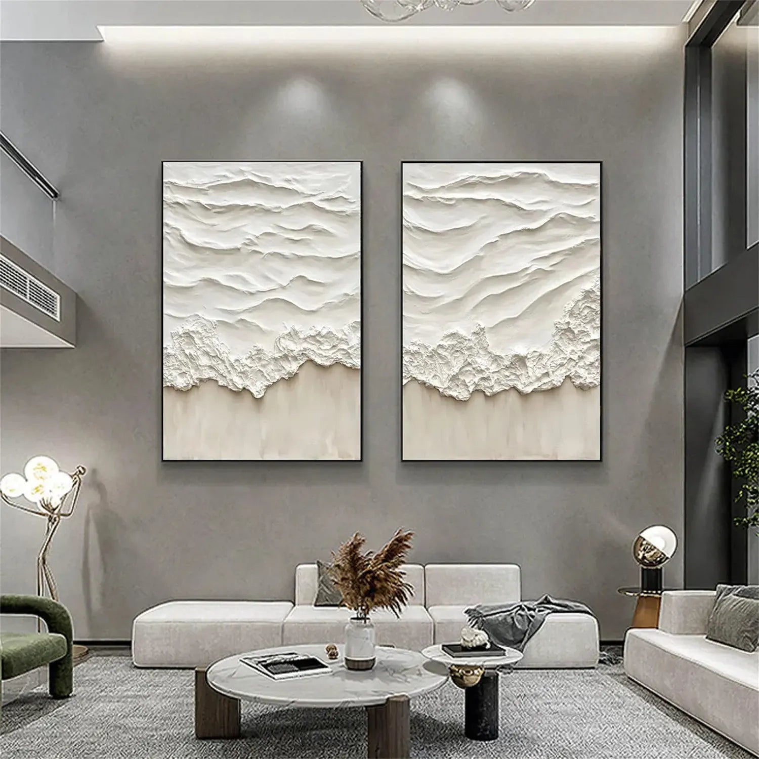 Oversized Contemporary Wall Art Textured Neutral Wave Set of 2 #ZZ 083
