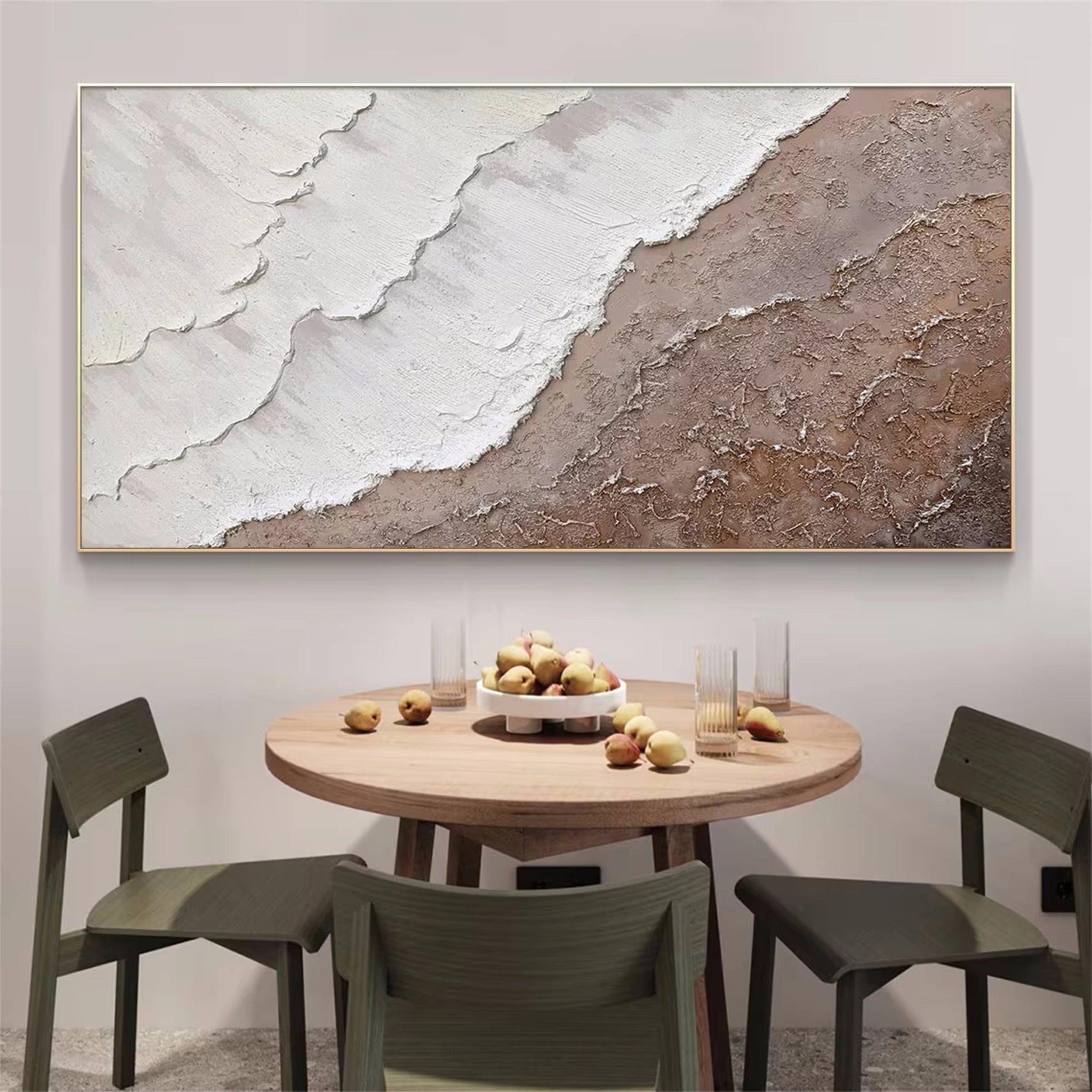 Large Beige White Textured Wave Art - Ocean Painting #JJ 239