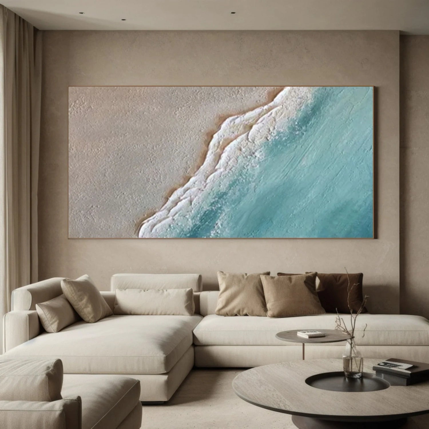 3D Textured Coastal Art | Ocean Wave and Sand Abstract Painting #JJ 160