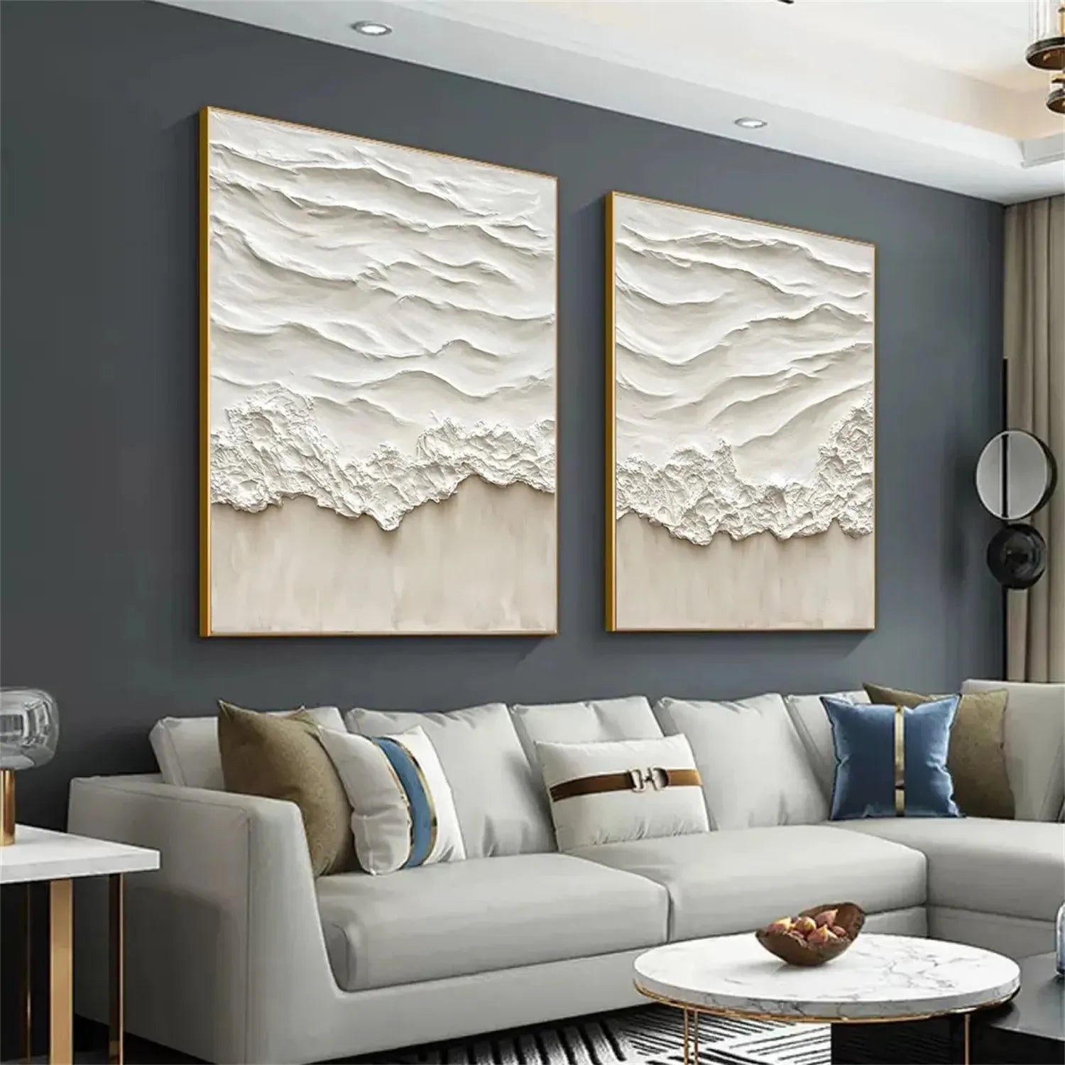 Oversized Contemporary Wall Art Textured Neutral Wave Set of 2 #ZZ 083