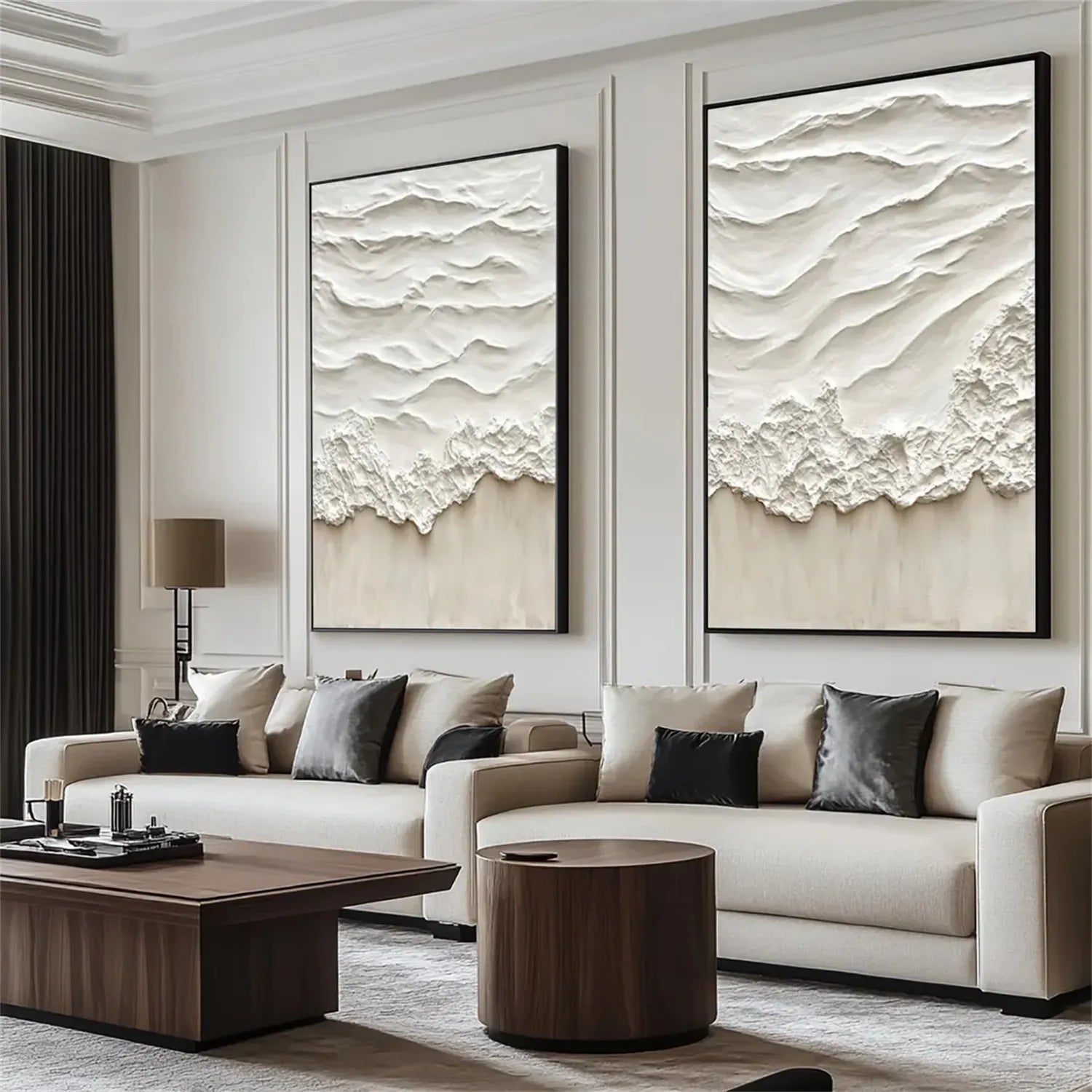 Oversized Contemporary Wall Art Textured Neutral Wave Set of 2 #ZZ 083