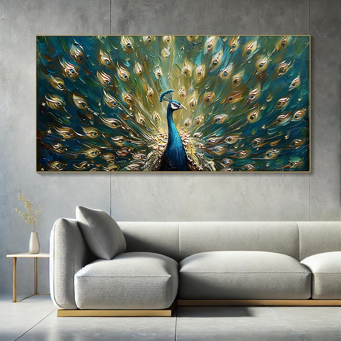 Textured Peacock Oil Painting - Handmade Animal Art #TC 097