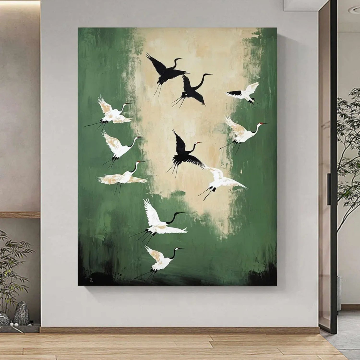 Flying Cranes Artwork: Modern Minimalist Bird Decor #ZZ 033
