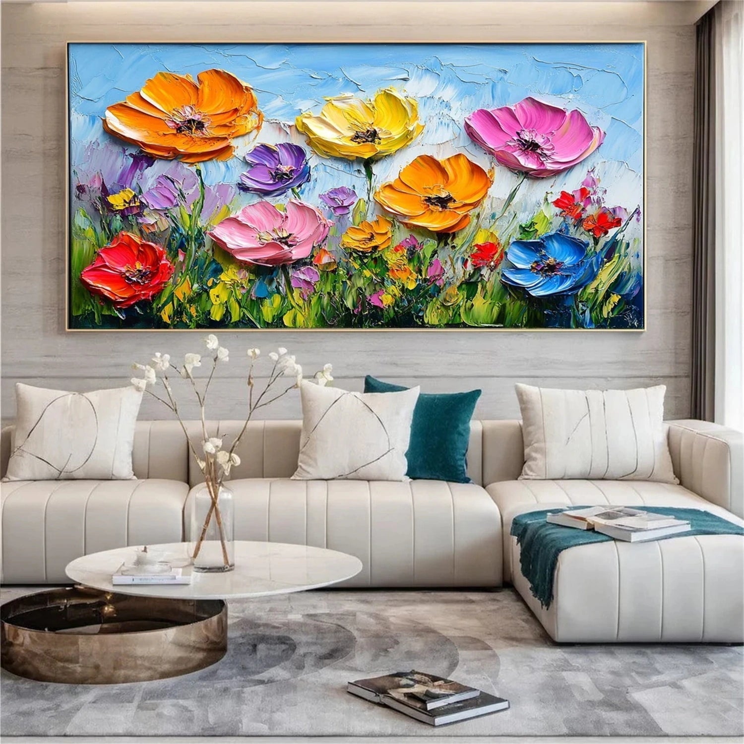 Large - Scale Hand - Painted Oil Painting: Floral Delight for Your Walls #JJ 344