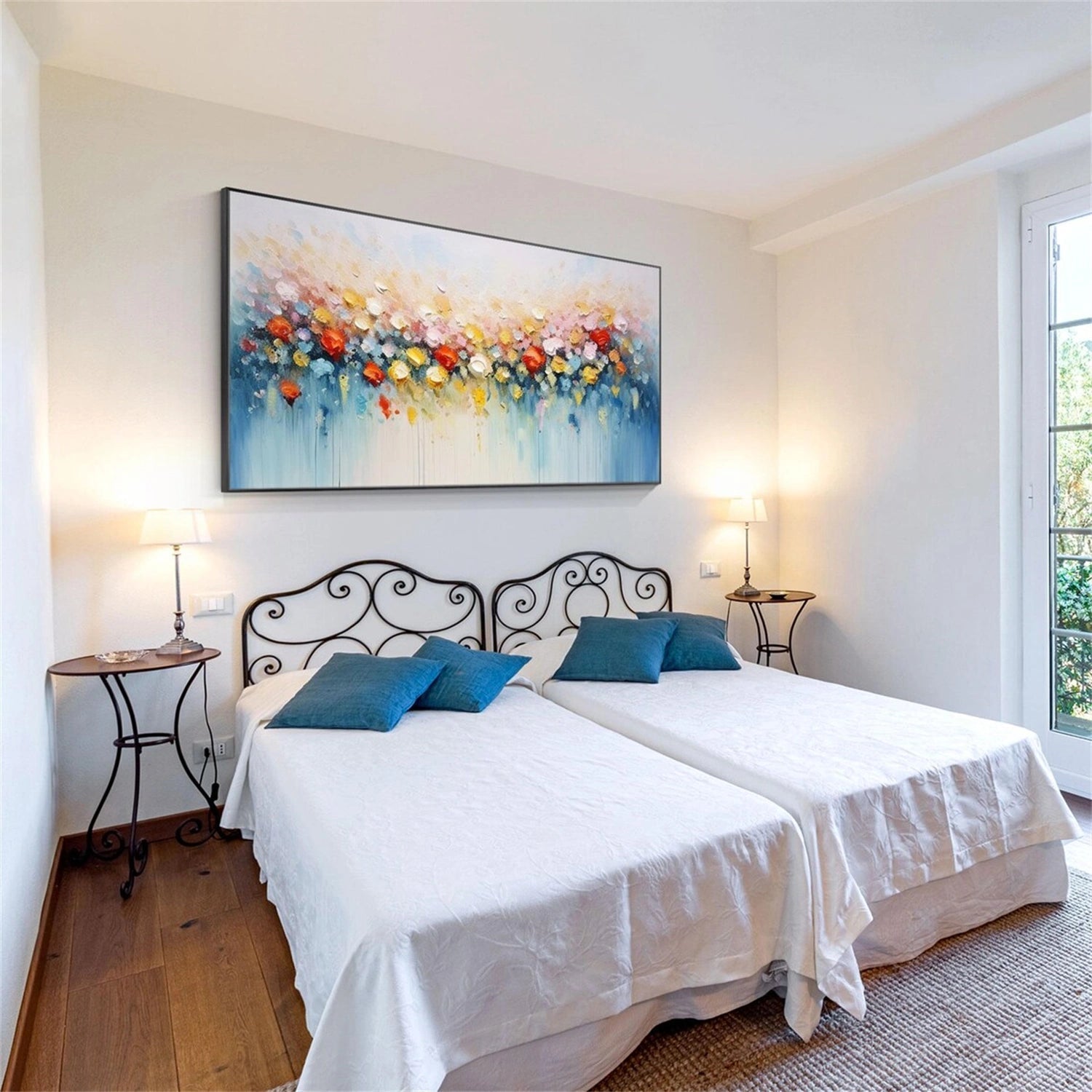 Statement Wall Art Hand - Painted Oil Painting with Bold Floral Patterns #JJ 342