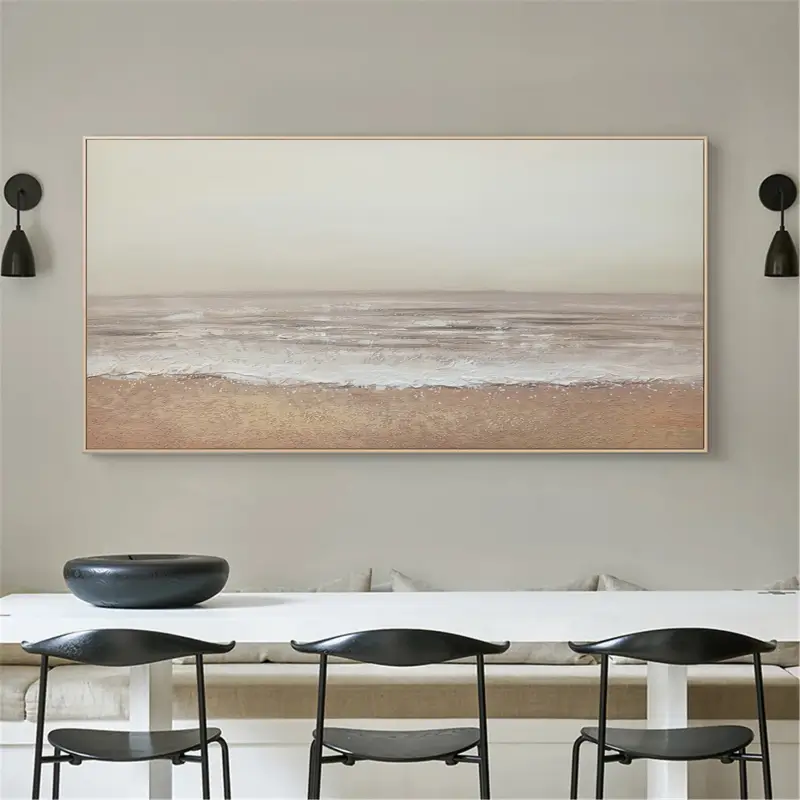 Neutral Coastal Horizon Art | Textured Sand & Wave Abstract Painting #JJ 158