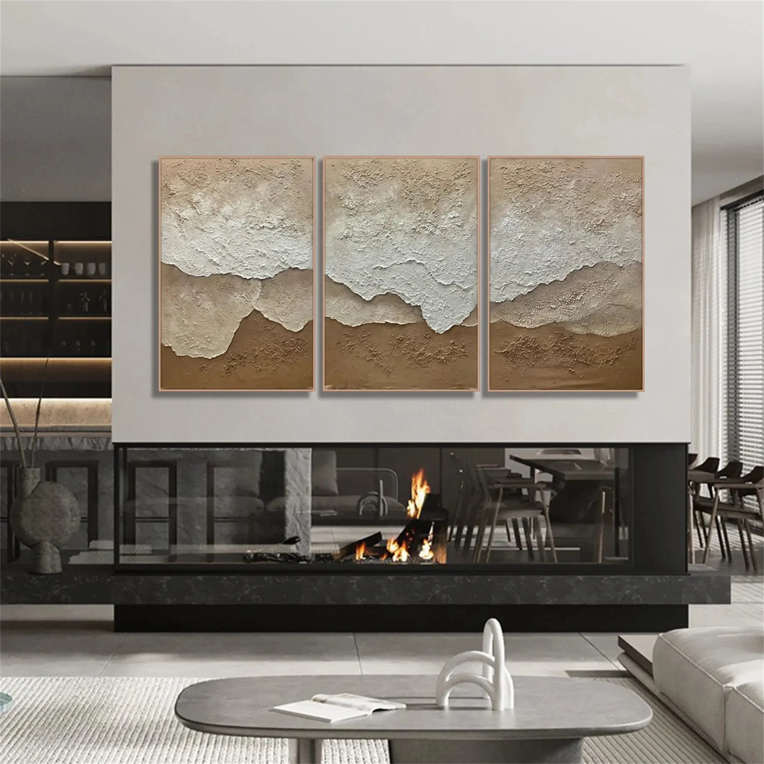 Modern Beige Canvas Wall Art - Textured Abstract Art Set #JJ 214