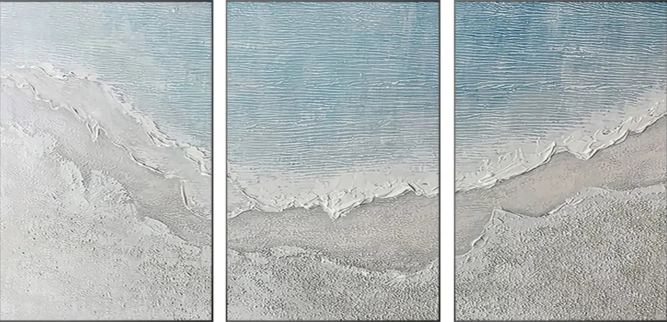 Textured Neutral Wall Art Set of 3 Large Coastal Ocean Canvas #ZZ 060