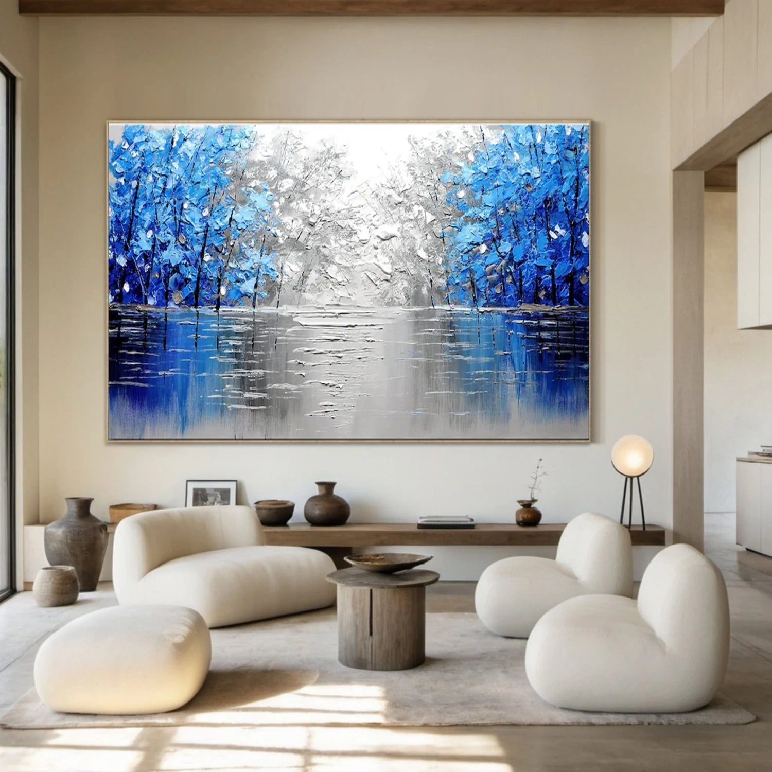 Abstract Lake and Blue Forest Impression - Winter Tree Canvas Art #JJ 323