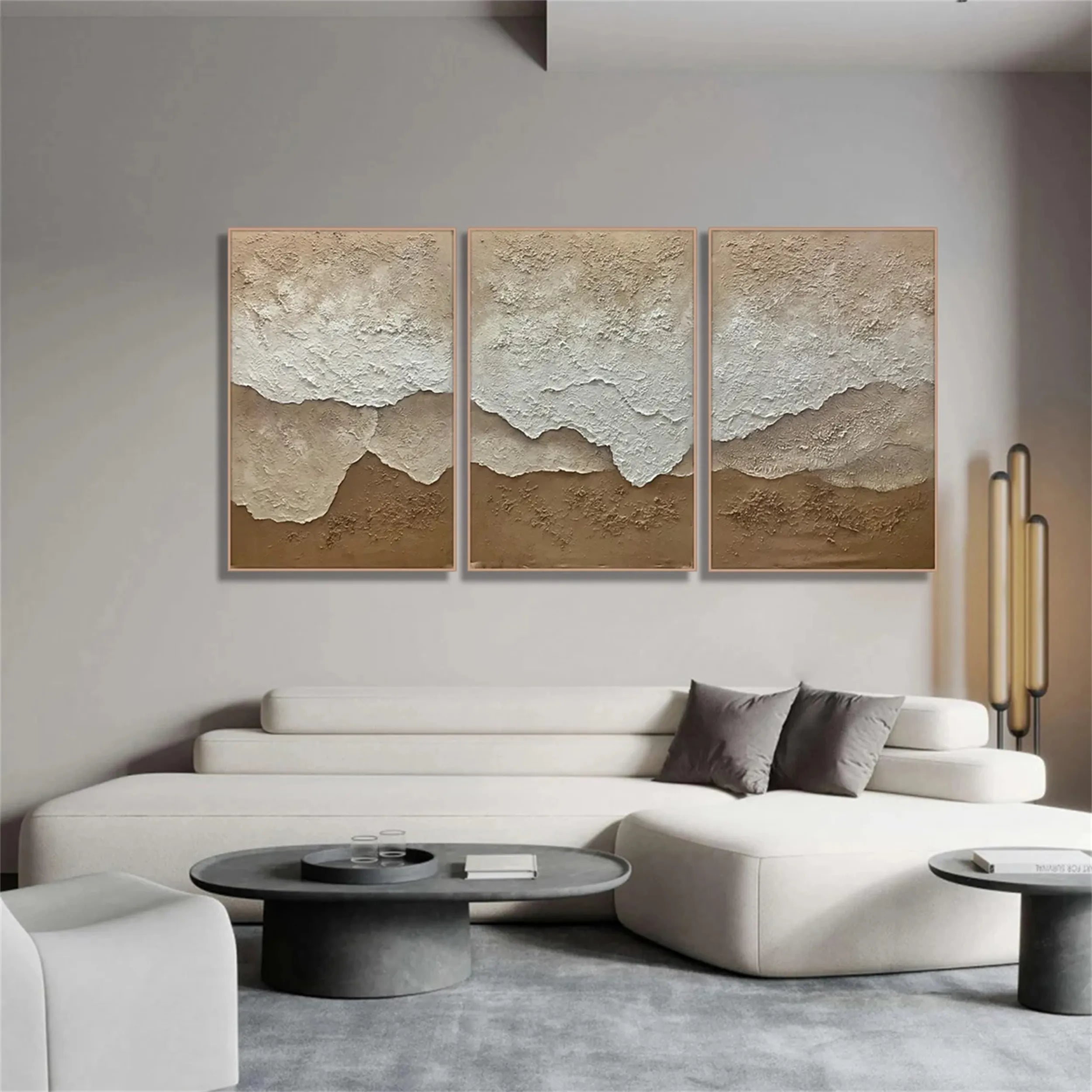 Modern Beige Canvas Wall Art - Textured Abstract Art Set #JJ 214
