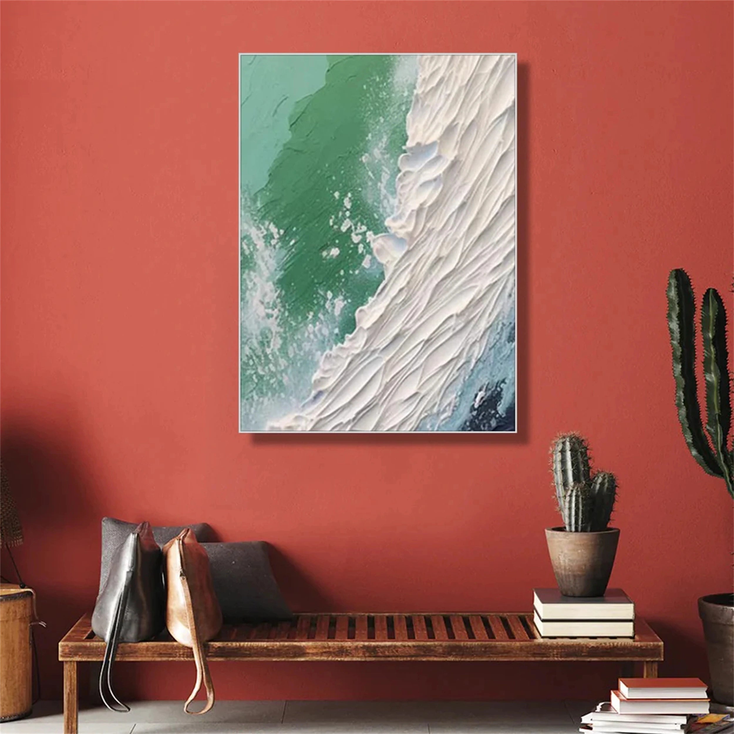 Emerald Surf Abstract Wall Art – Textured Ocean Canvas #JJ 228