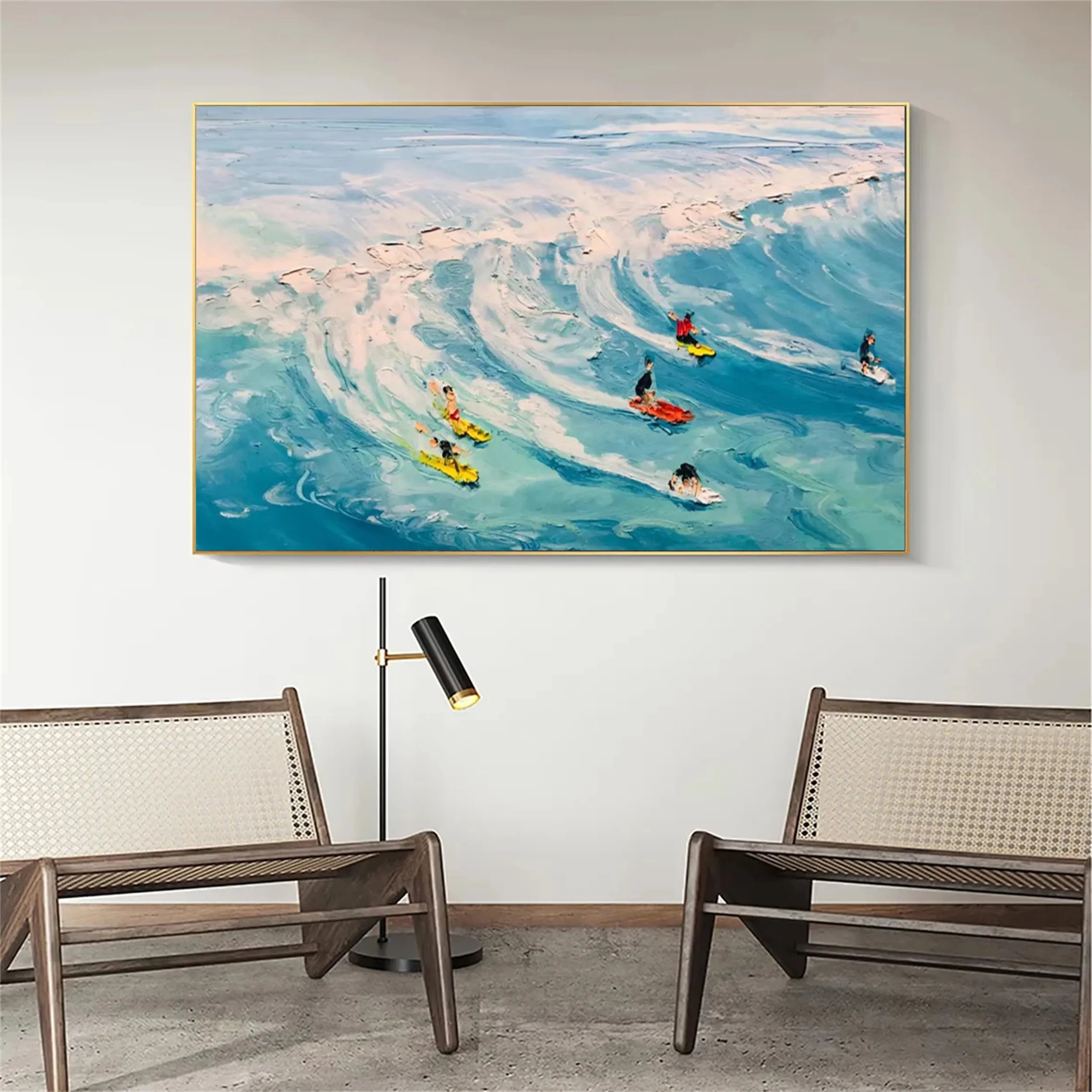 Textured Seascape Oil Painting - Light Blue Beige Art Deco #JJ 190