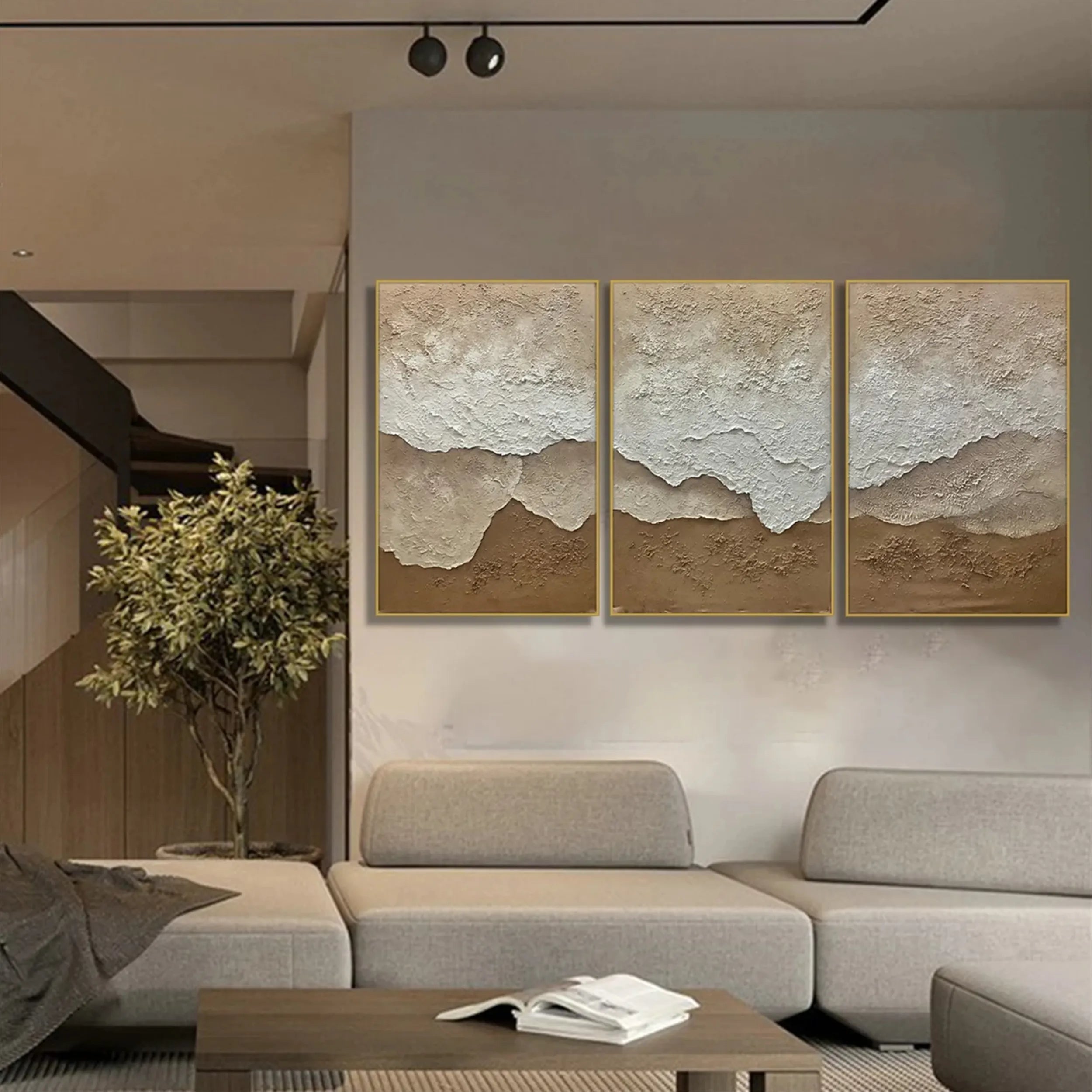 Modern Beige Canvas Wall Art - Textured Abstract Art Set #JJ 214