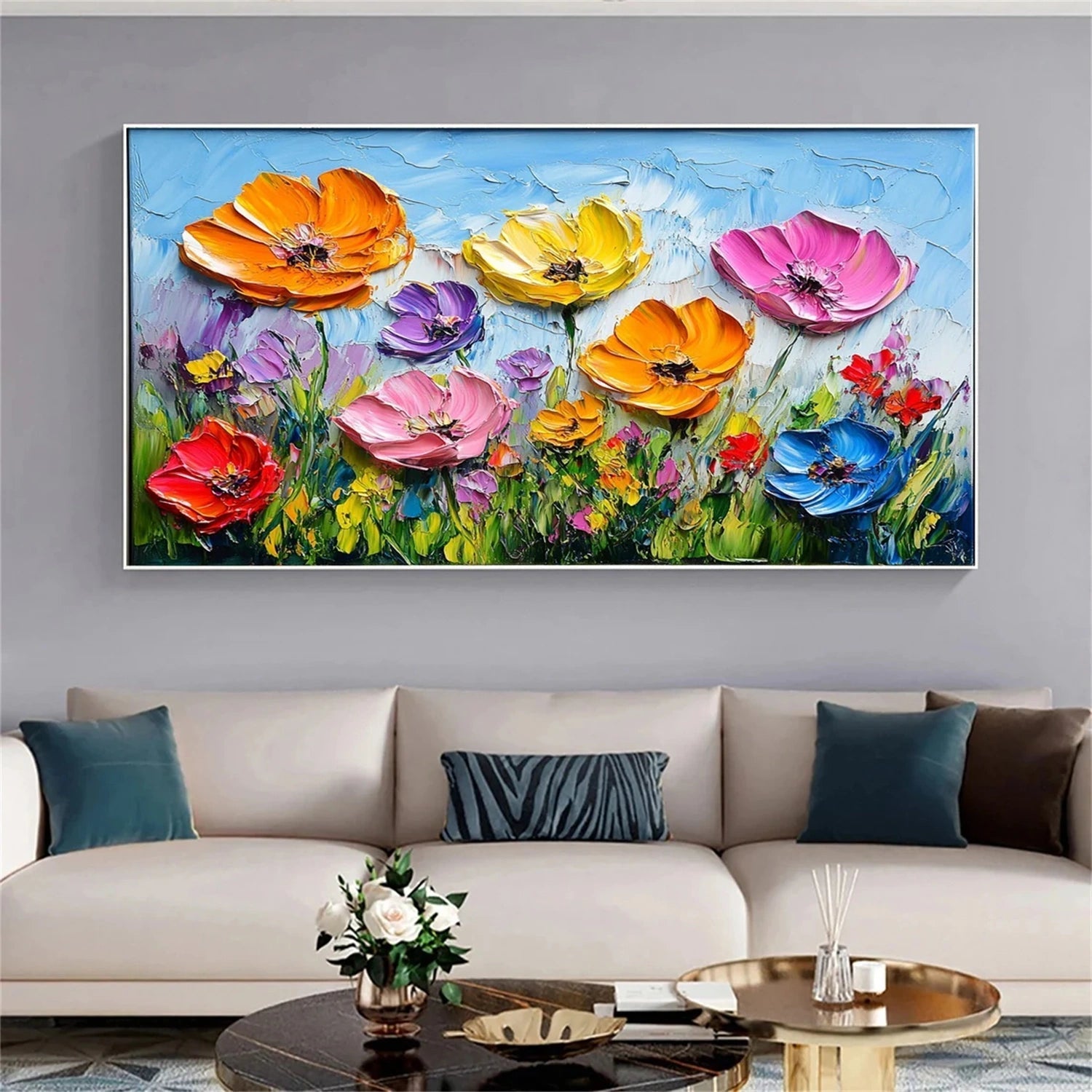 Large - Scale Hand - Painted Oil Painting: Floral Delight for Your Walls #JJ 344