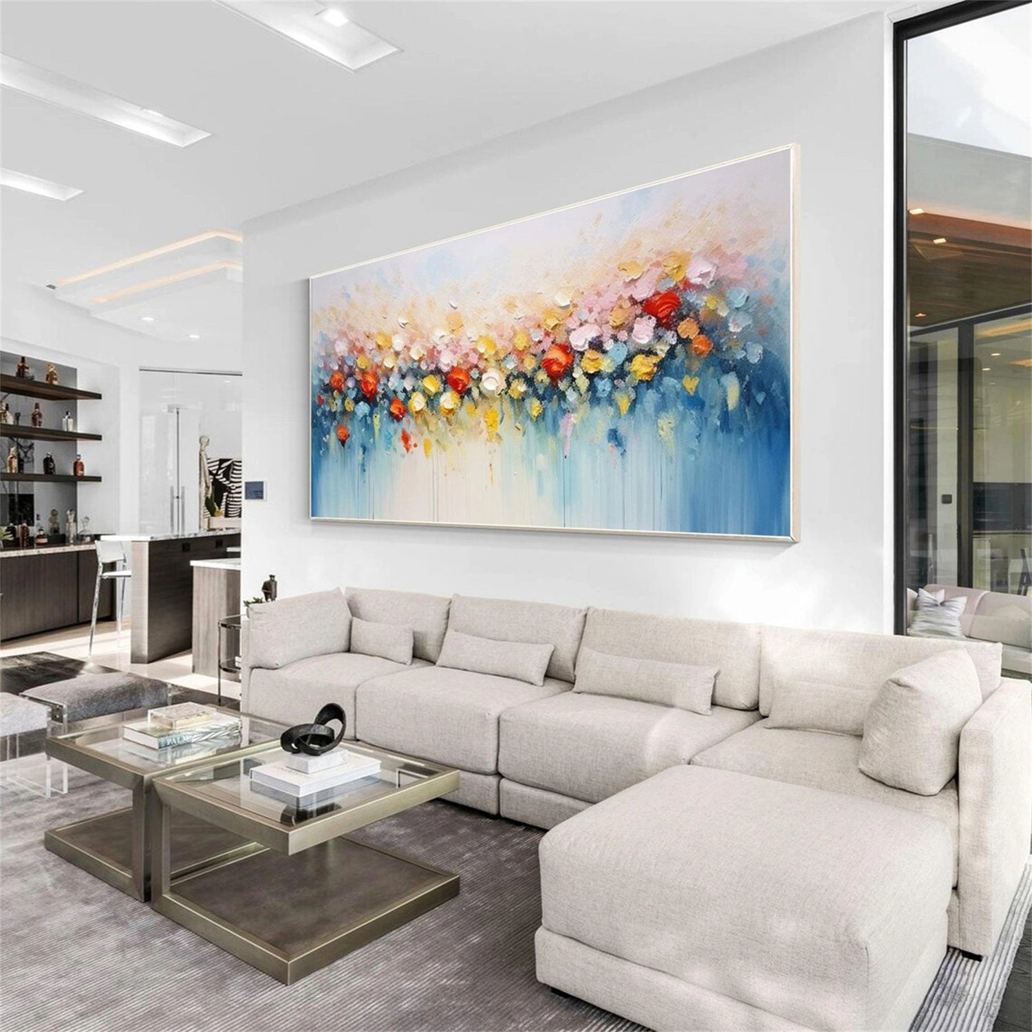 Statement Wall Art Hand - Painted Oil Painting with Bold Floral Patterns #JJ 342