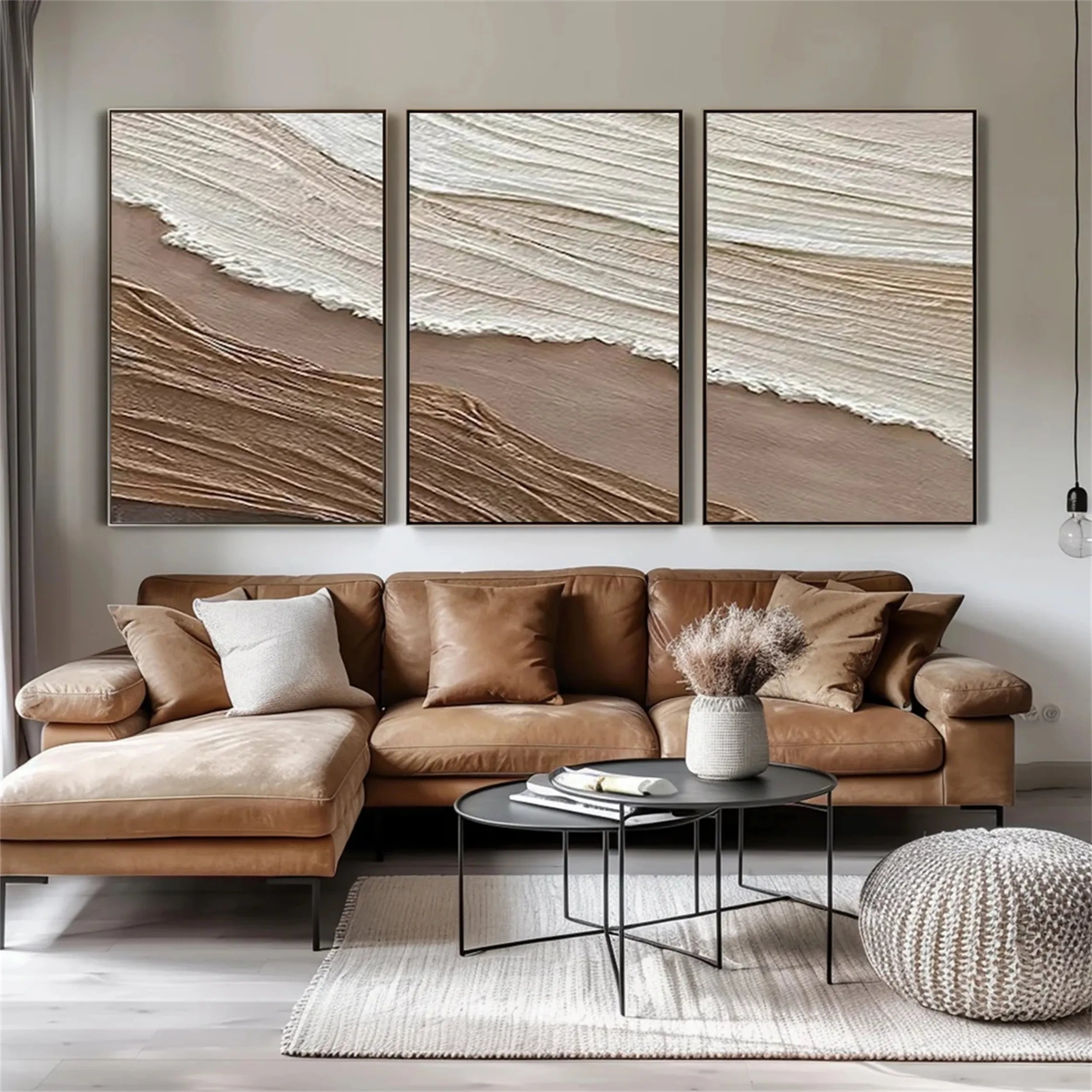 Textured Neutral Wall Art Set | 3 Piece Coastal Ocean Canvas #ZZ 061