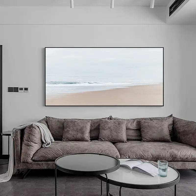 Minimalist Beach Landscape Painting | Neutral Textured Coastal Decor #JJ 159