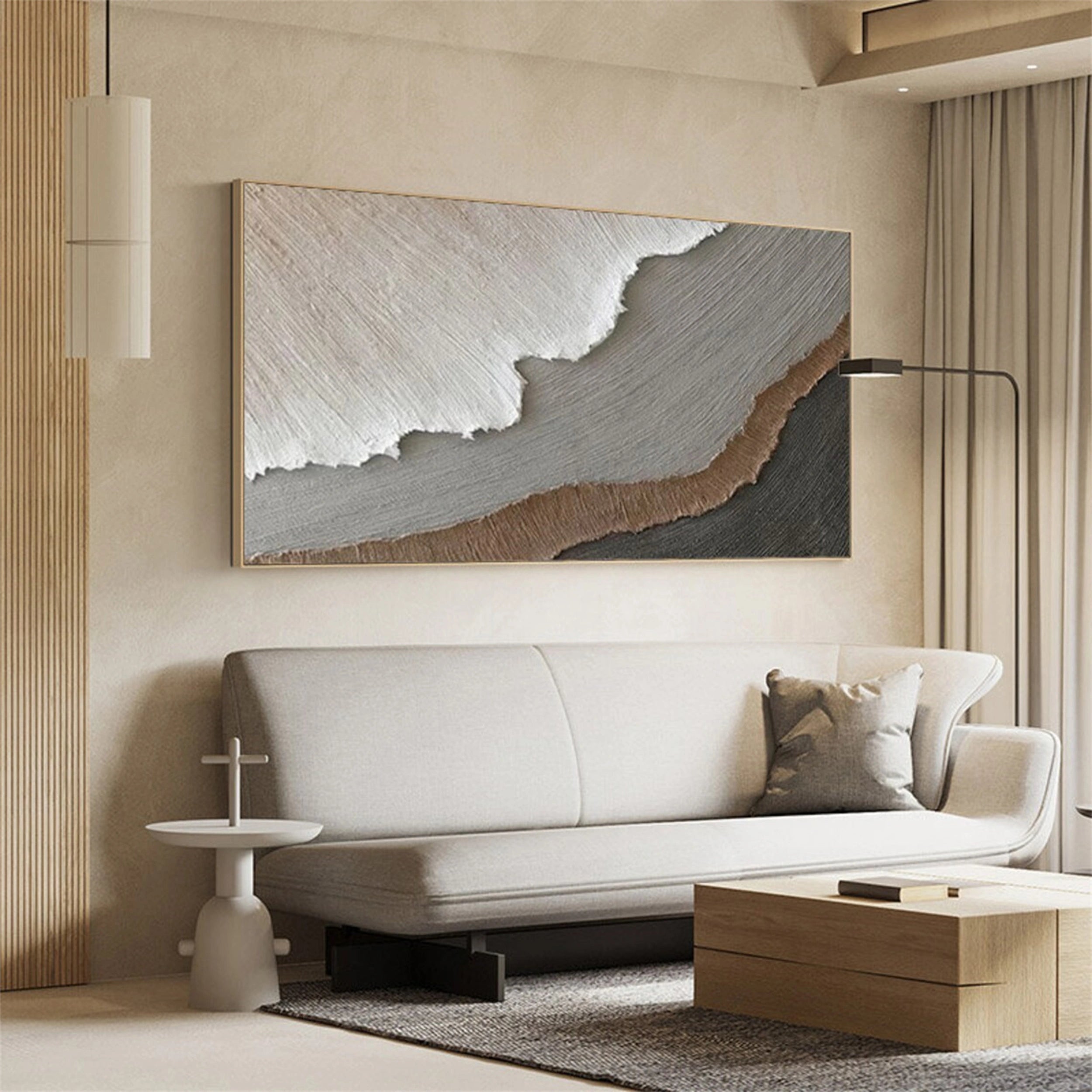 Large Neutral Tone Textured Abstract Wall Art - Ocean Painting #JJ 240