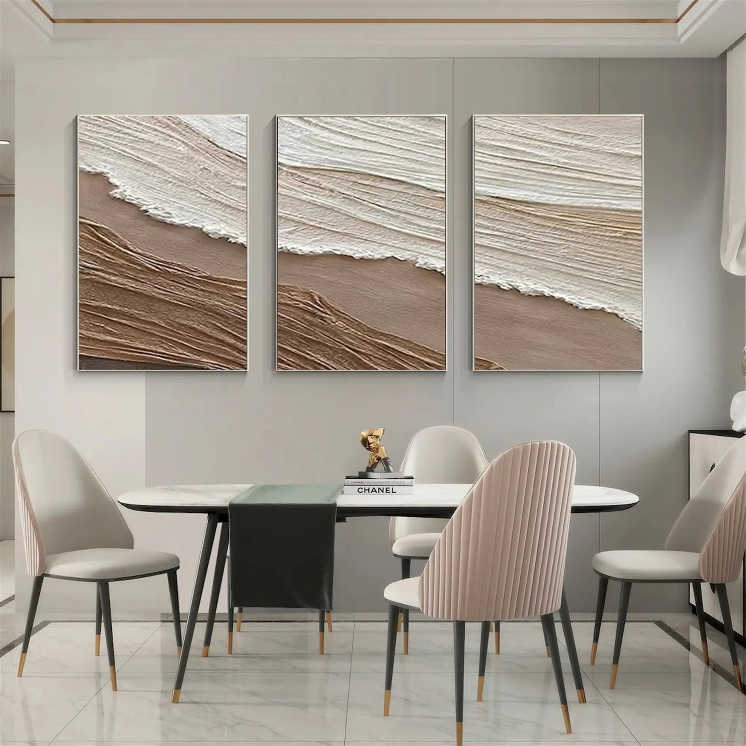 Textured Neutral Wall Art Set | 3 Piece Coastal Ocean Canvas #ZZ 061