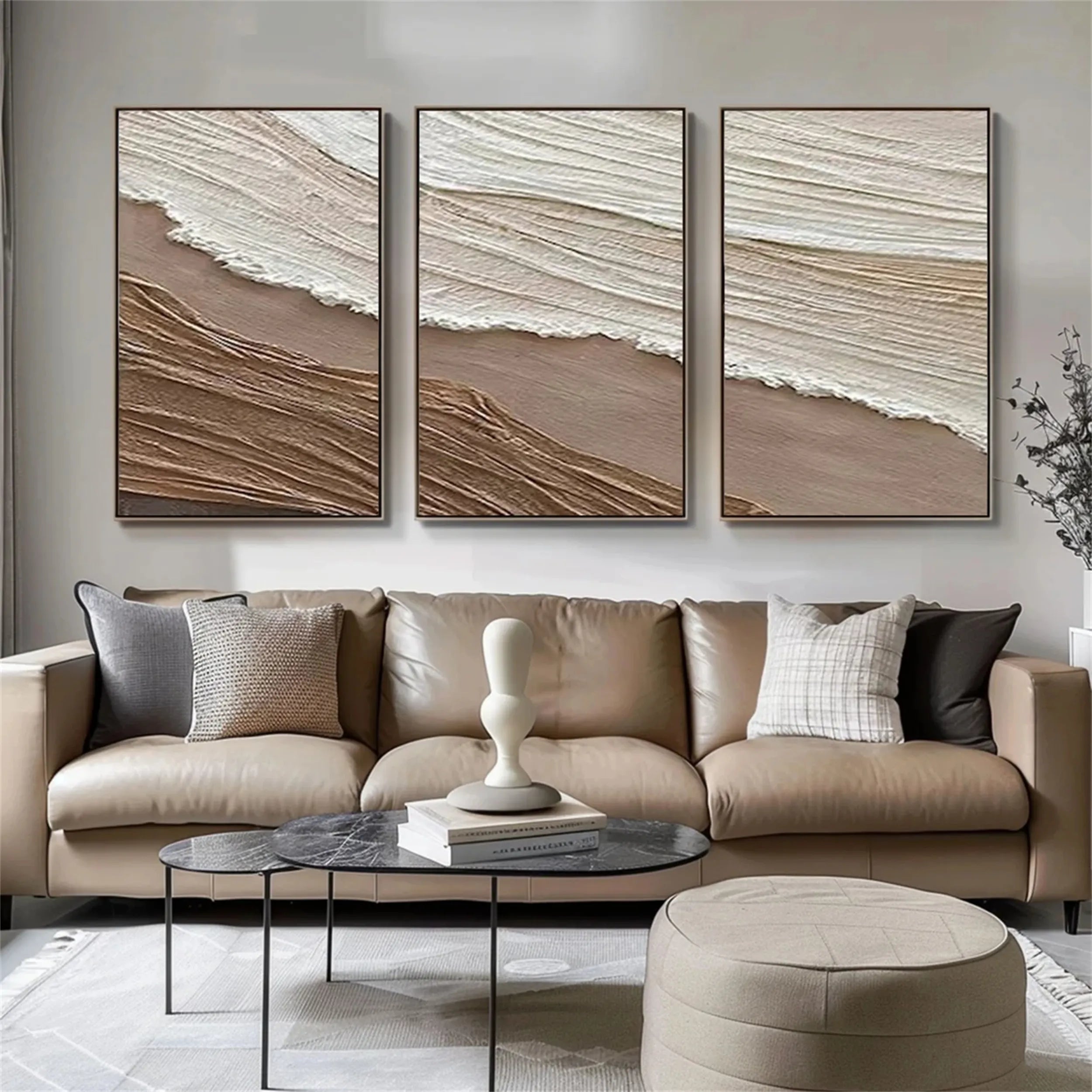 Textured Neutral Wall Art Set | 3 Piece Coastal Ocean Canvas #ZZ 061