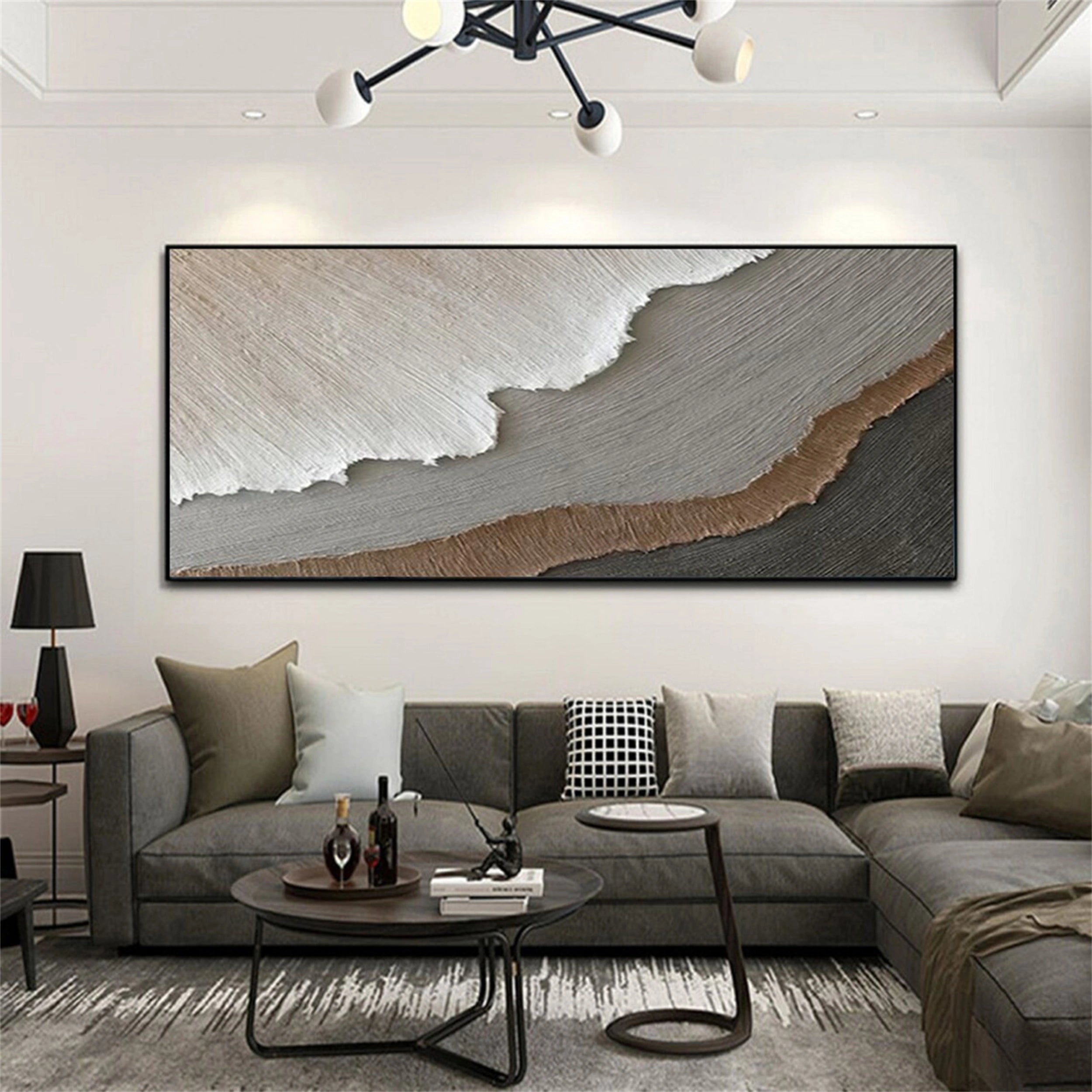 Large Neutral Tone Textured Abstract Wall Art - Ocean Painting #JJ 240