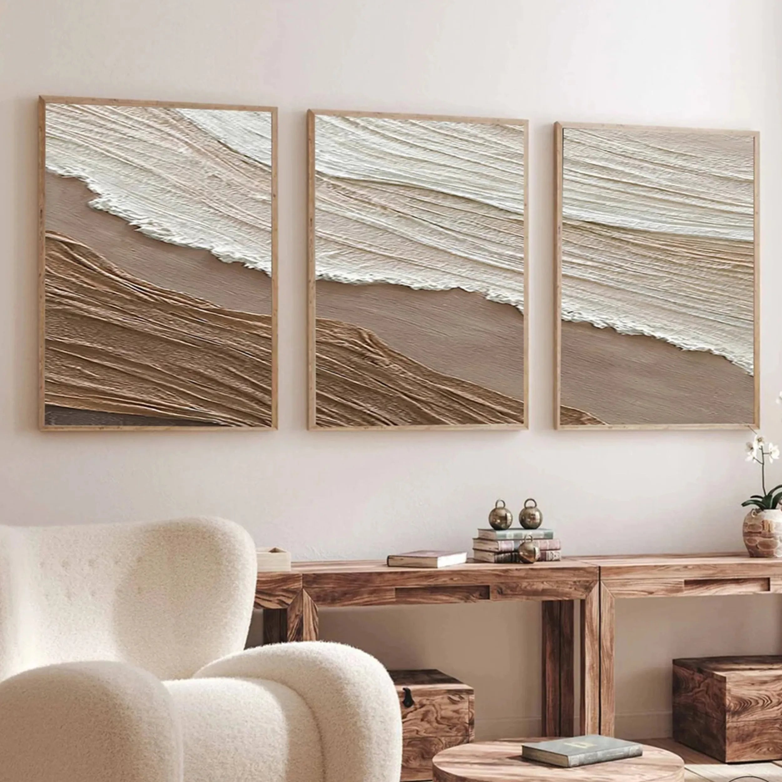 Textured Neutral Wall Art Set | 3 Piece Coastal Ocean Canvas #ZZ 061