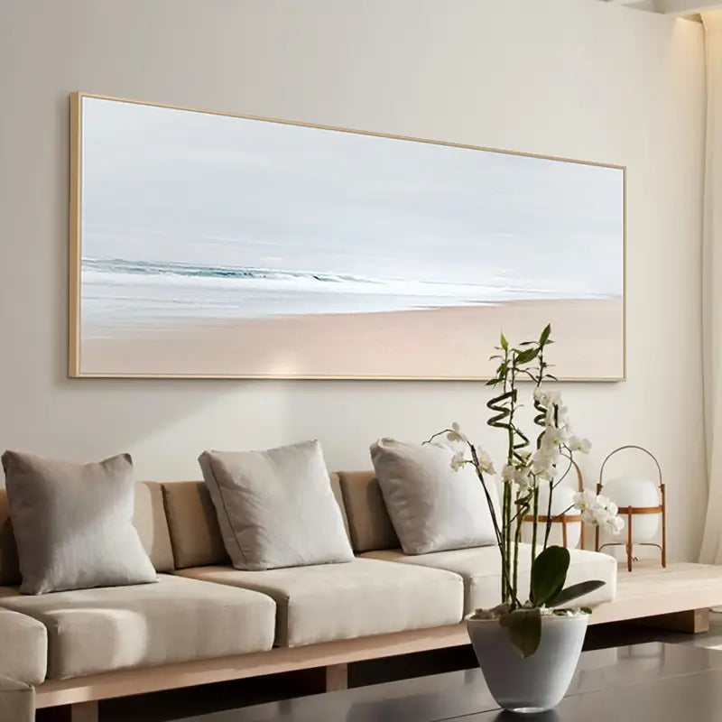 Minimalist Beach Landscape Painting | Neutral Textured Coastal Decor #JJ 159