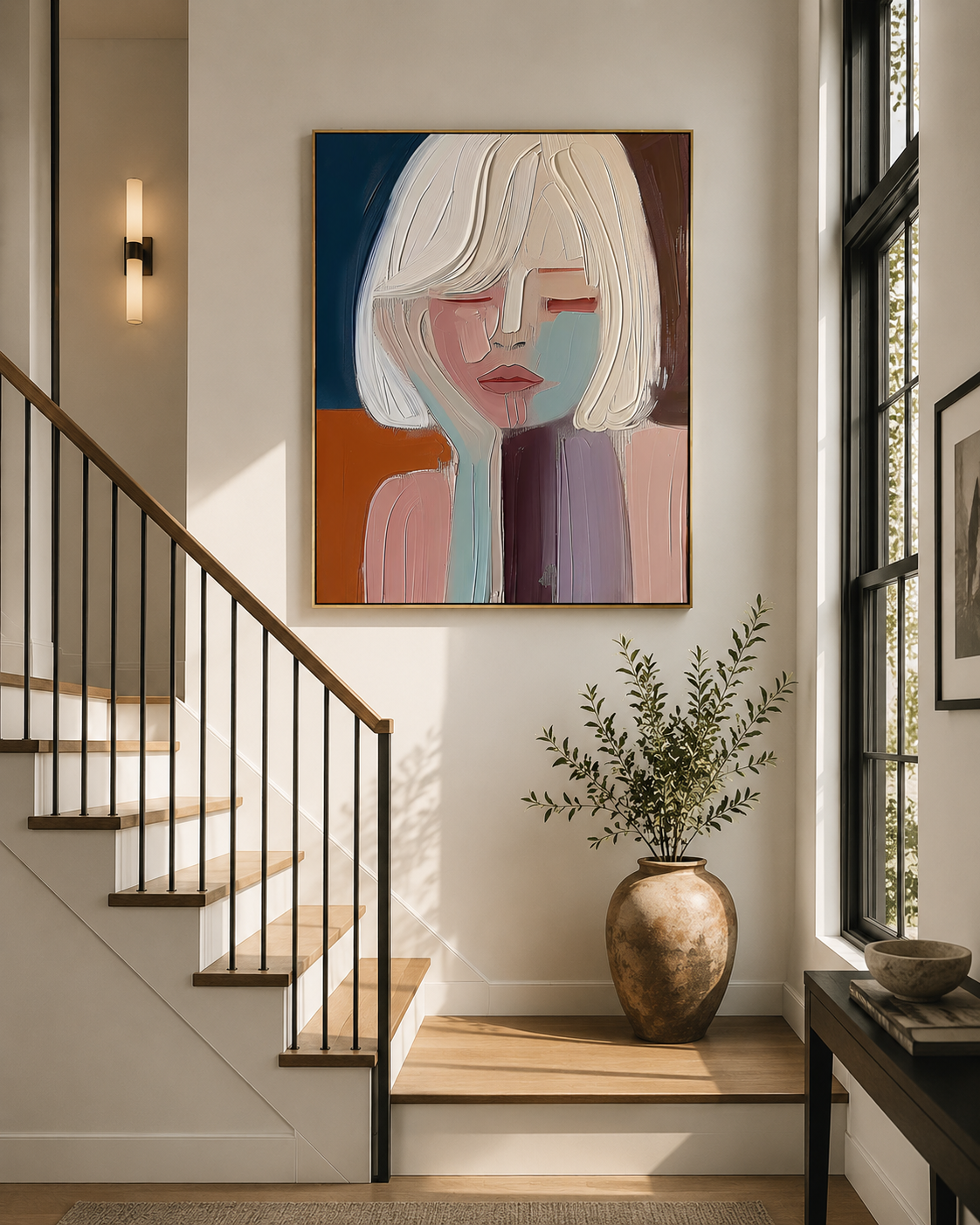 Modern Abstract Portrait Wall Art – Textured Female Oil Painting – Artreeoil