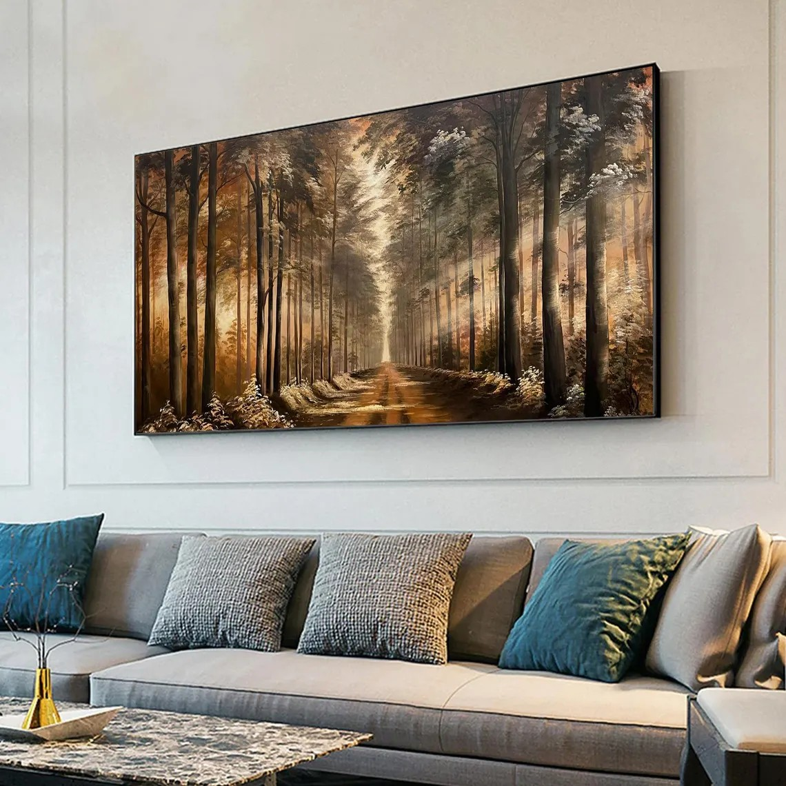 Golden Forest Path Abstract Oil Painting - Tranquil Art #JJ 039