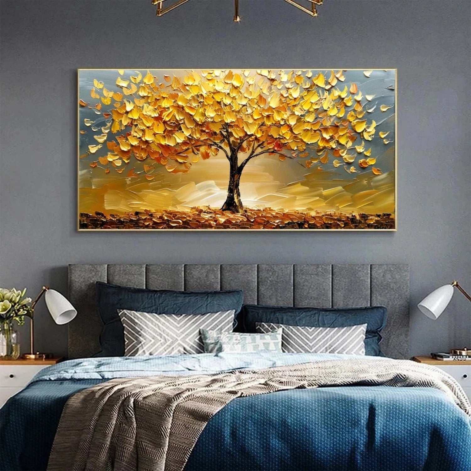 Textured White & Pastel Blooms Gold | Hand-Painted Floral Wall Art #JJ 315