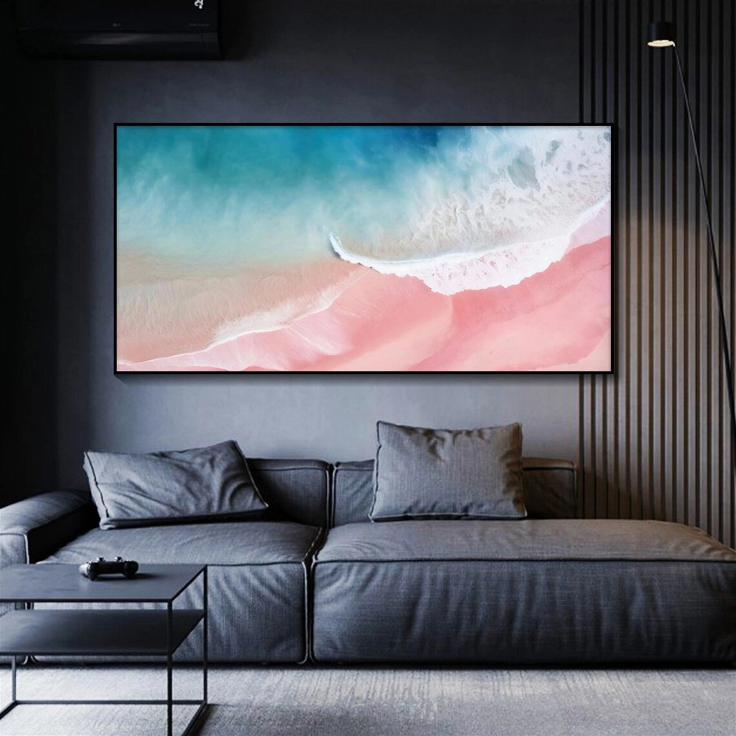 Serene Pink Teal Aerial Beach Abstract Sea Waves Texture Painting Canvas #JJ 265