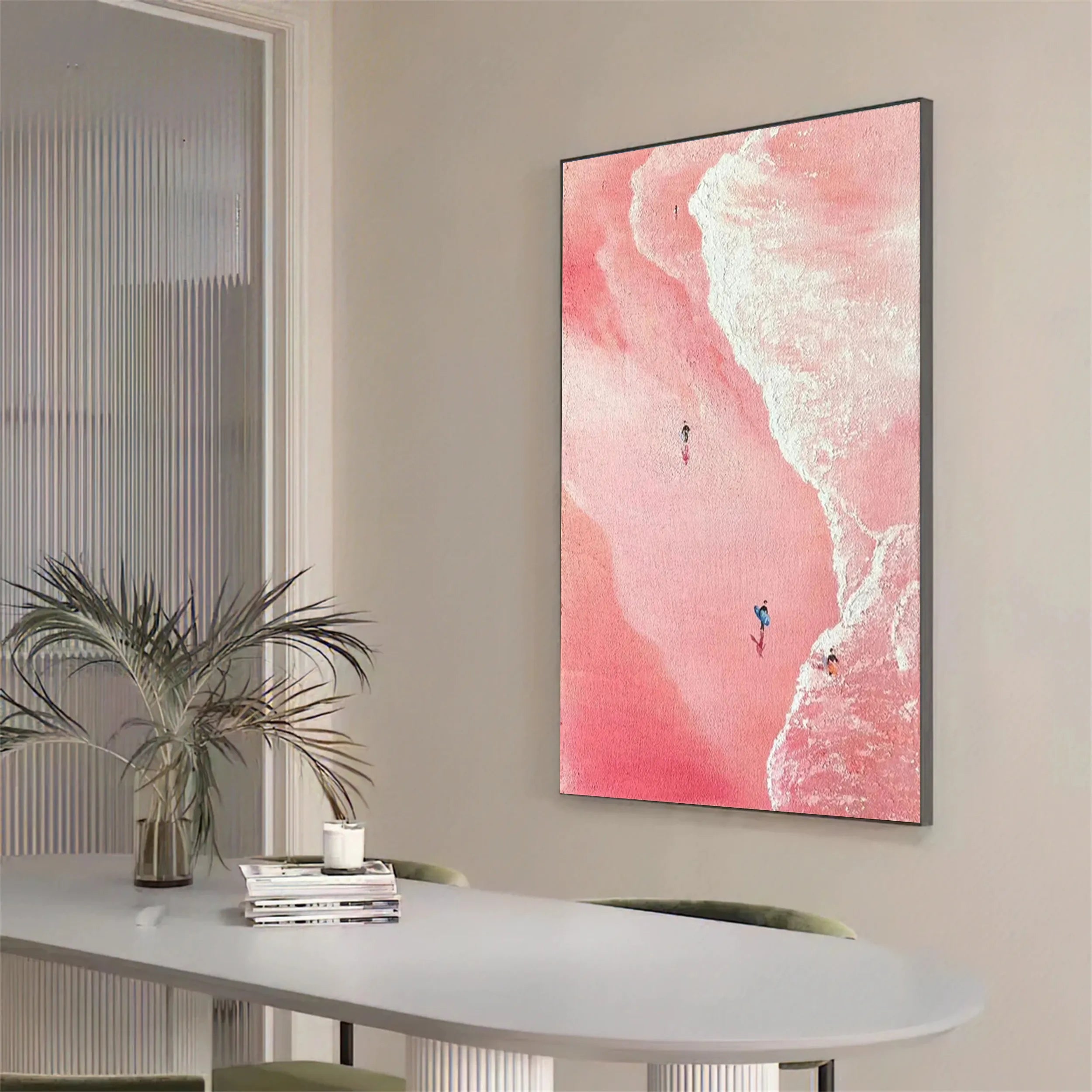 Large Wall Art Handmade Pink Beach Aerial Abstract Print Art #JJ 223