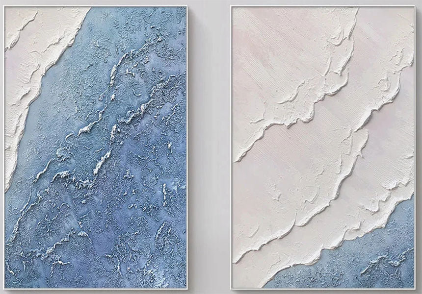 Textured Blue Coast Duo - Serene Modern Art Set Home Decor #JJ 202