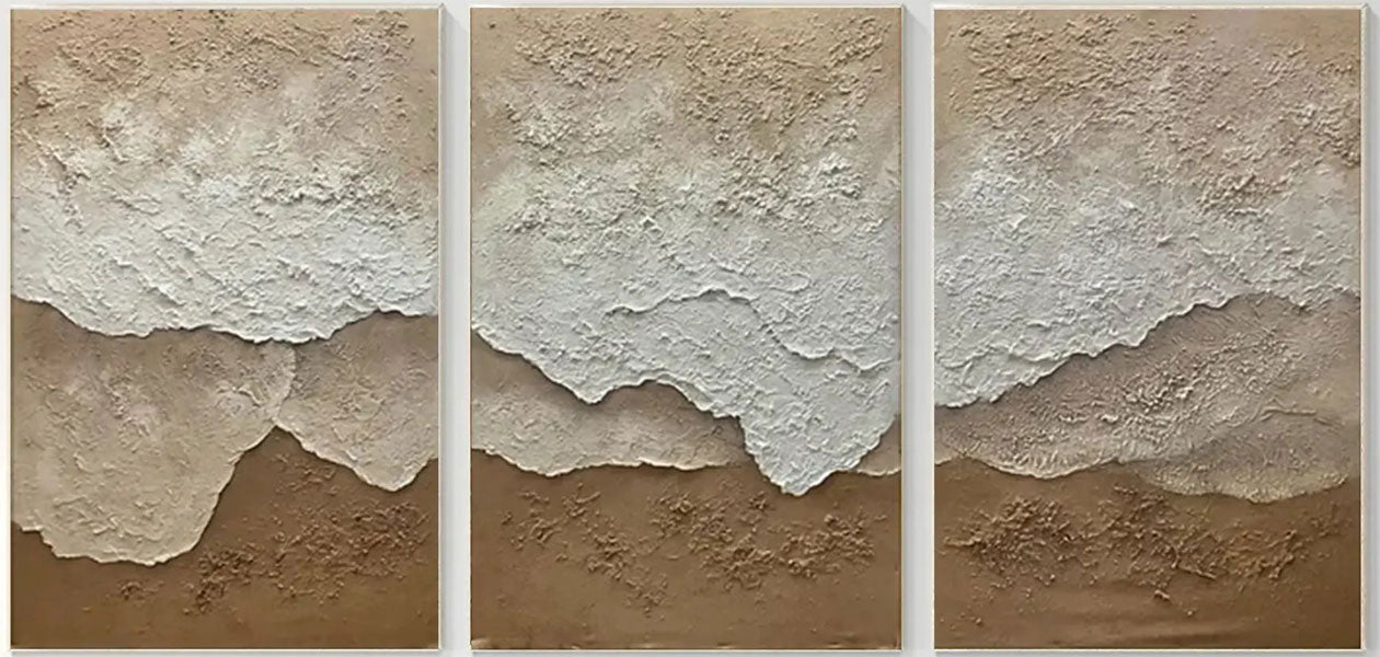 Modern Beige Canvas Wall Art - Textured Abstract Art Set #JJ 214