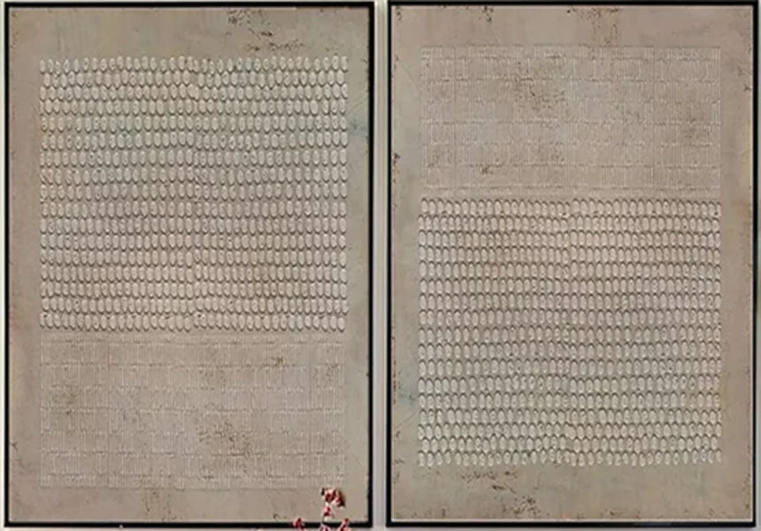 Textured Neutral Diptych | Set of 2 Abstract Pattern Canvas Art #JJ 084
