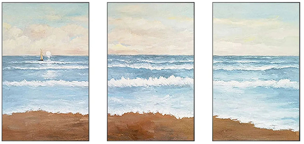 Soft Tone Coastal Triptych - Abstract Seascape Wall Art #JJ 208