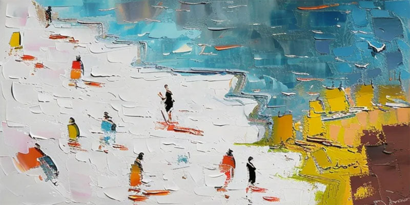 Abstract Seaside Walk Painting – Textured Colorful Canvas Art #TC 180